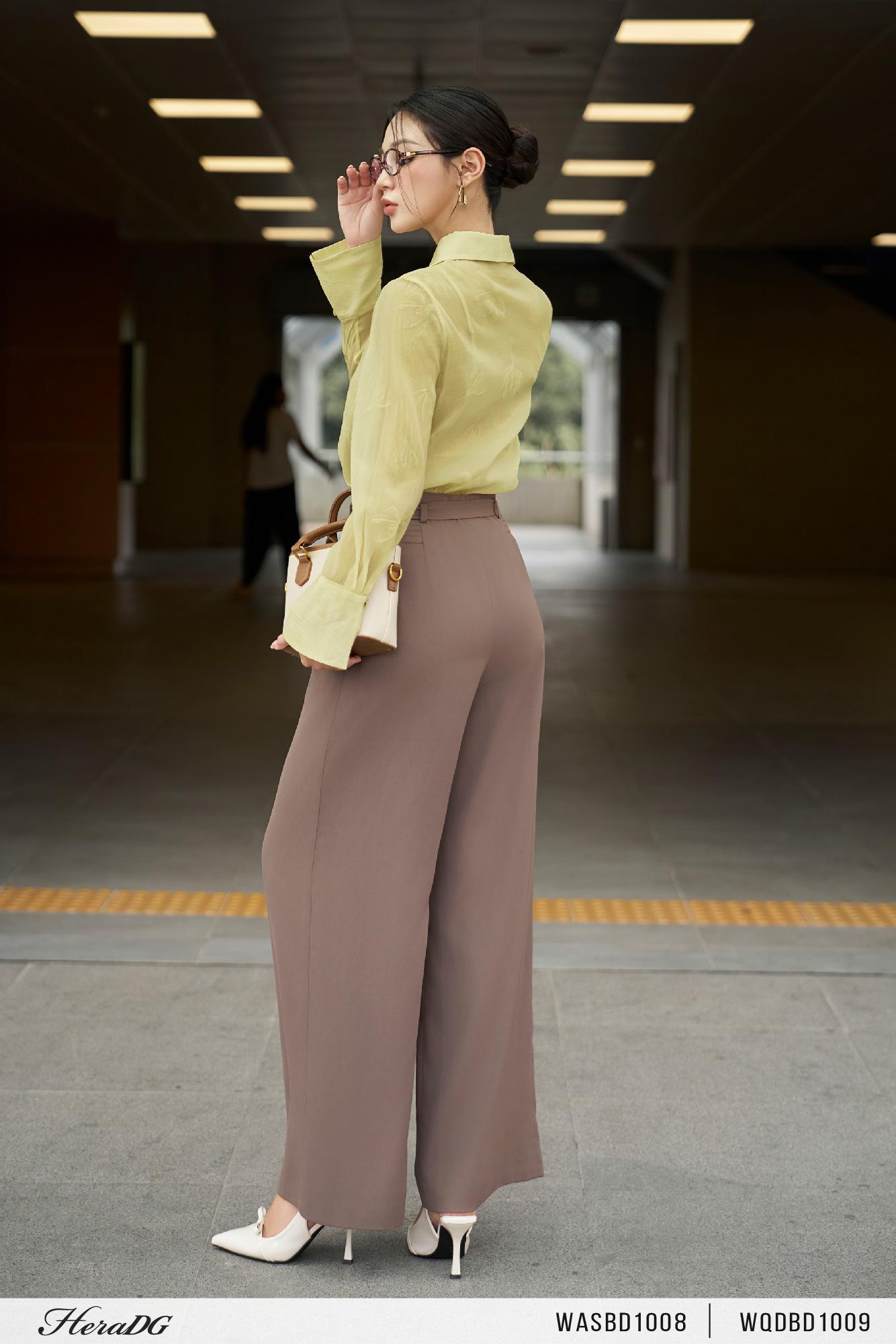 Áo sơ mi tơ lá cổ nhọn