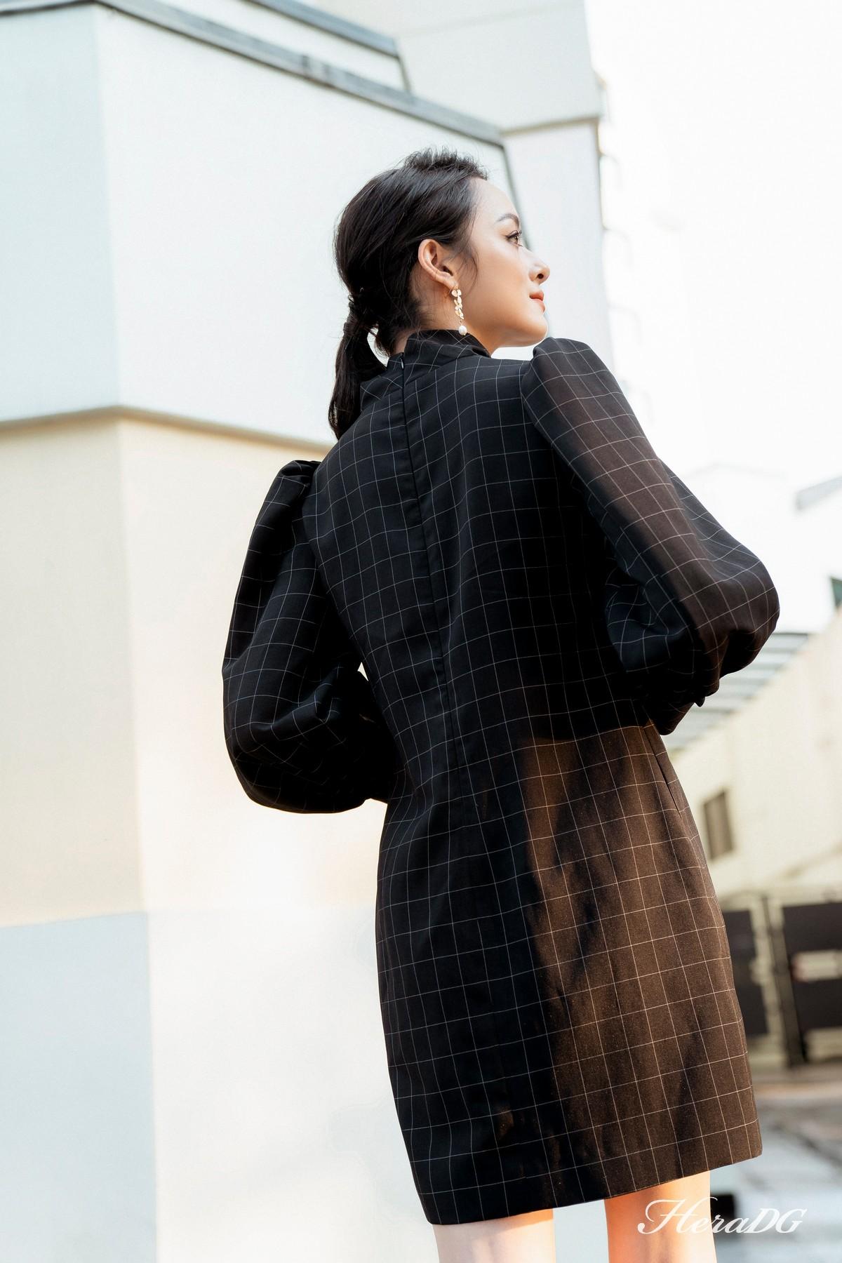 Đầm suông thắt nơ cổ