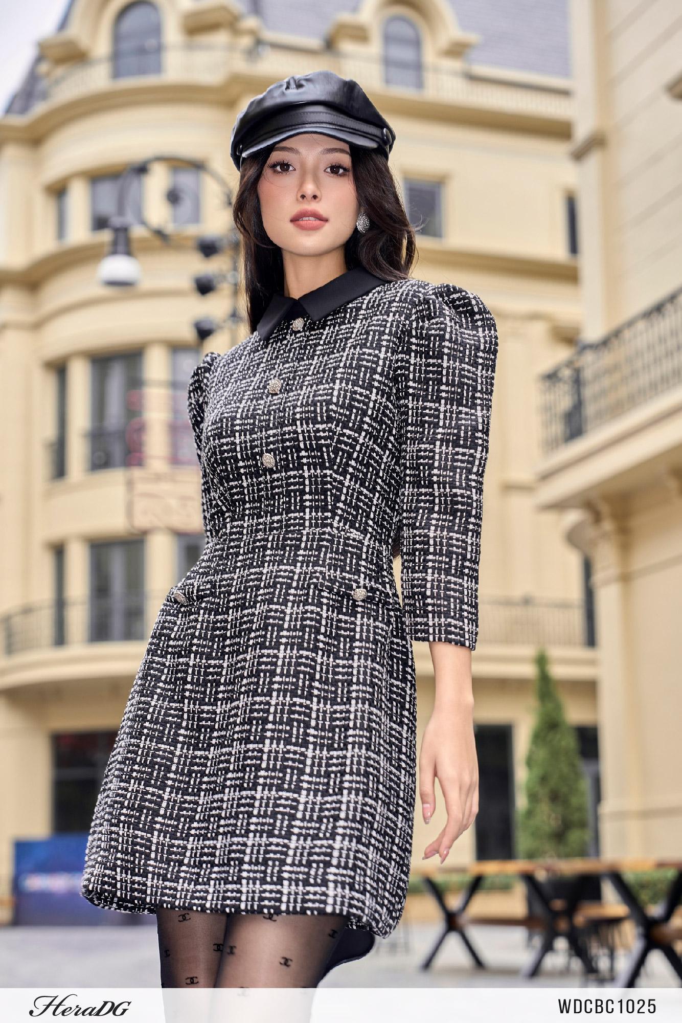 Đầm A cổ phối tay lỡ