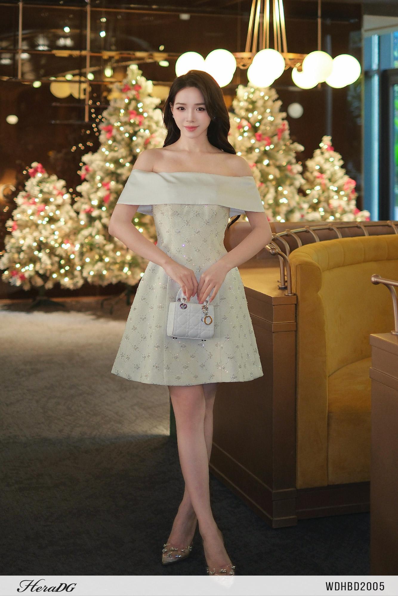 Đầm tweed A phối lụa