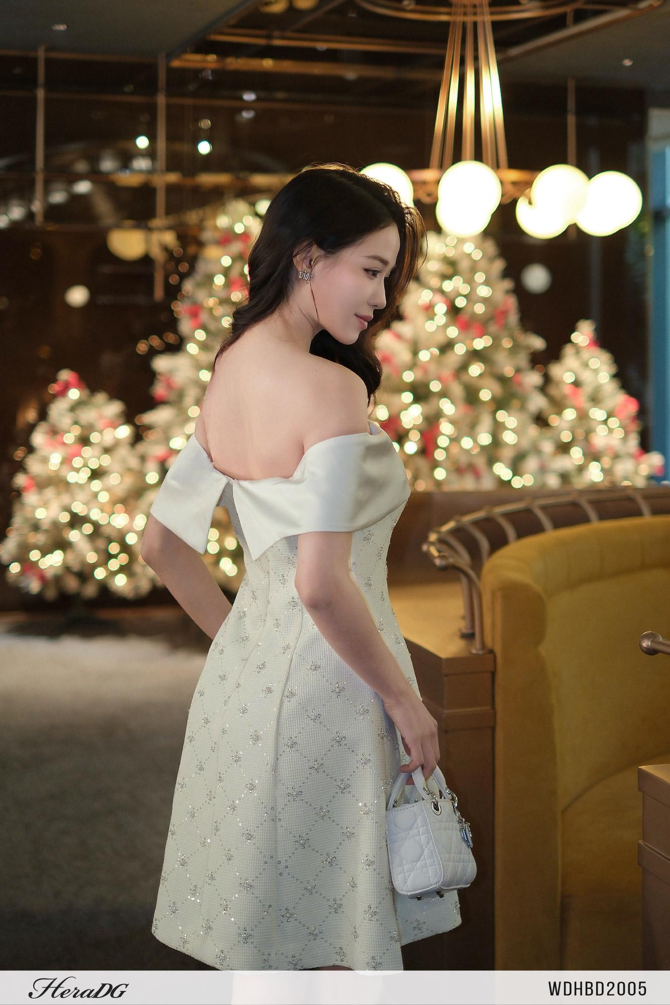 Đầm tweed A phối lụa