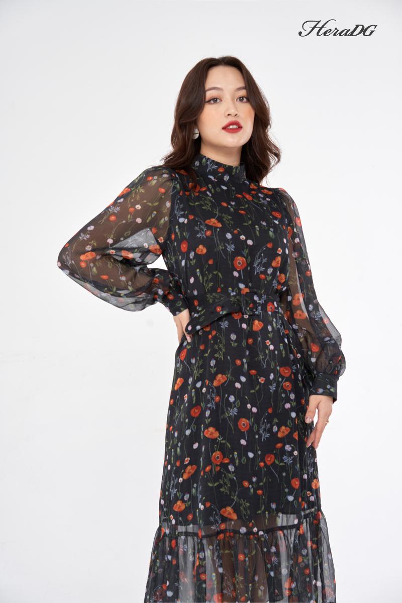 Đầm suông cổ cao