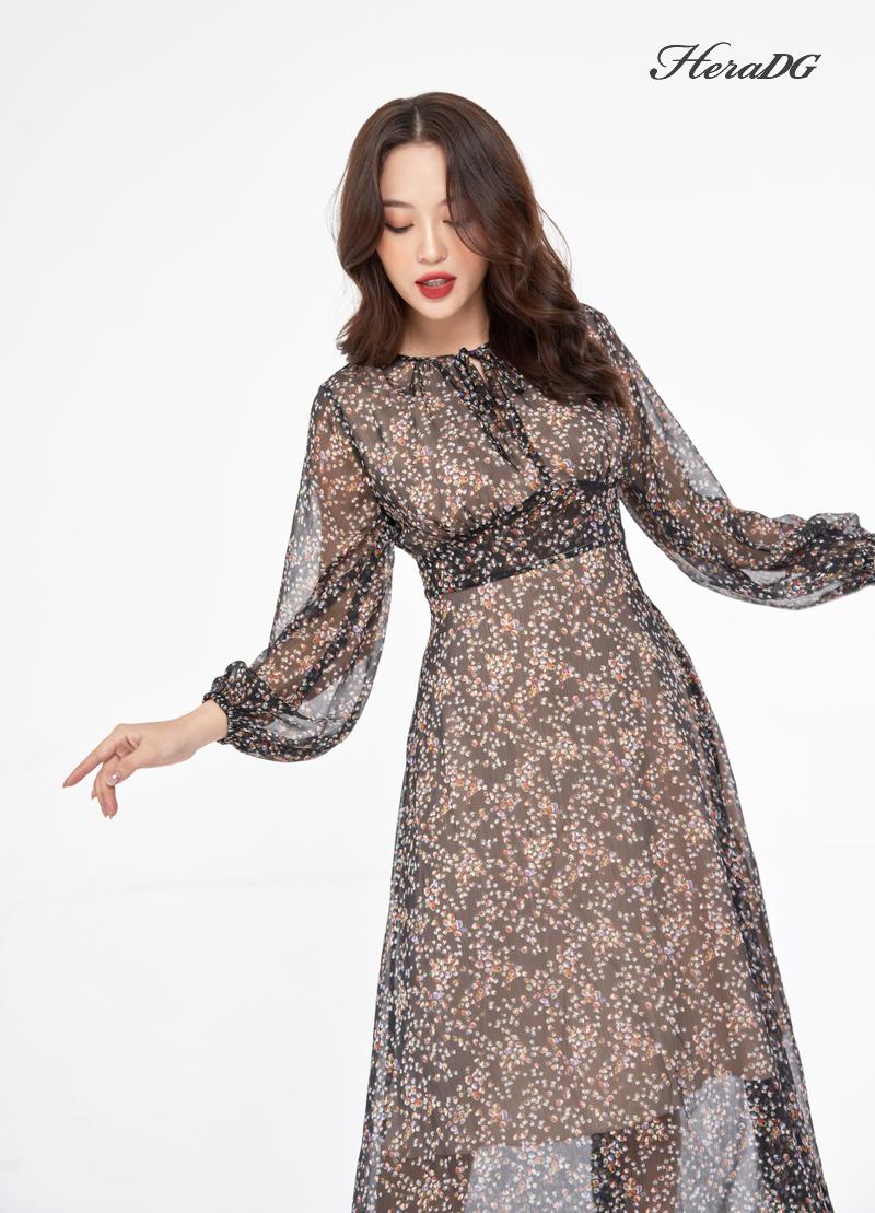 Đầm xòe dây nơ cổ