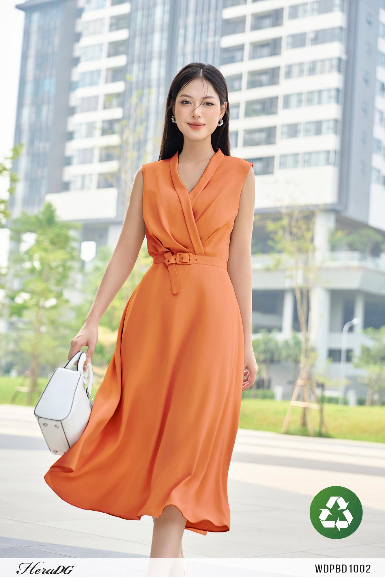 Đầm A đai rời – Cam – ảnh 3