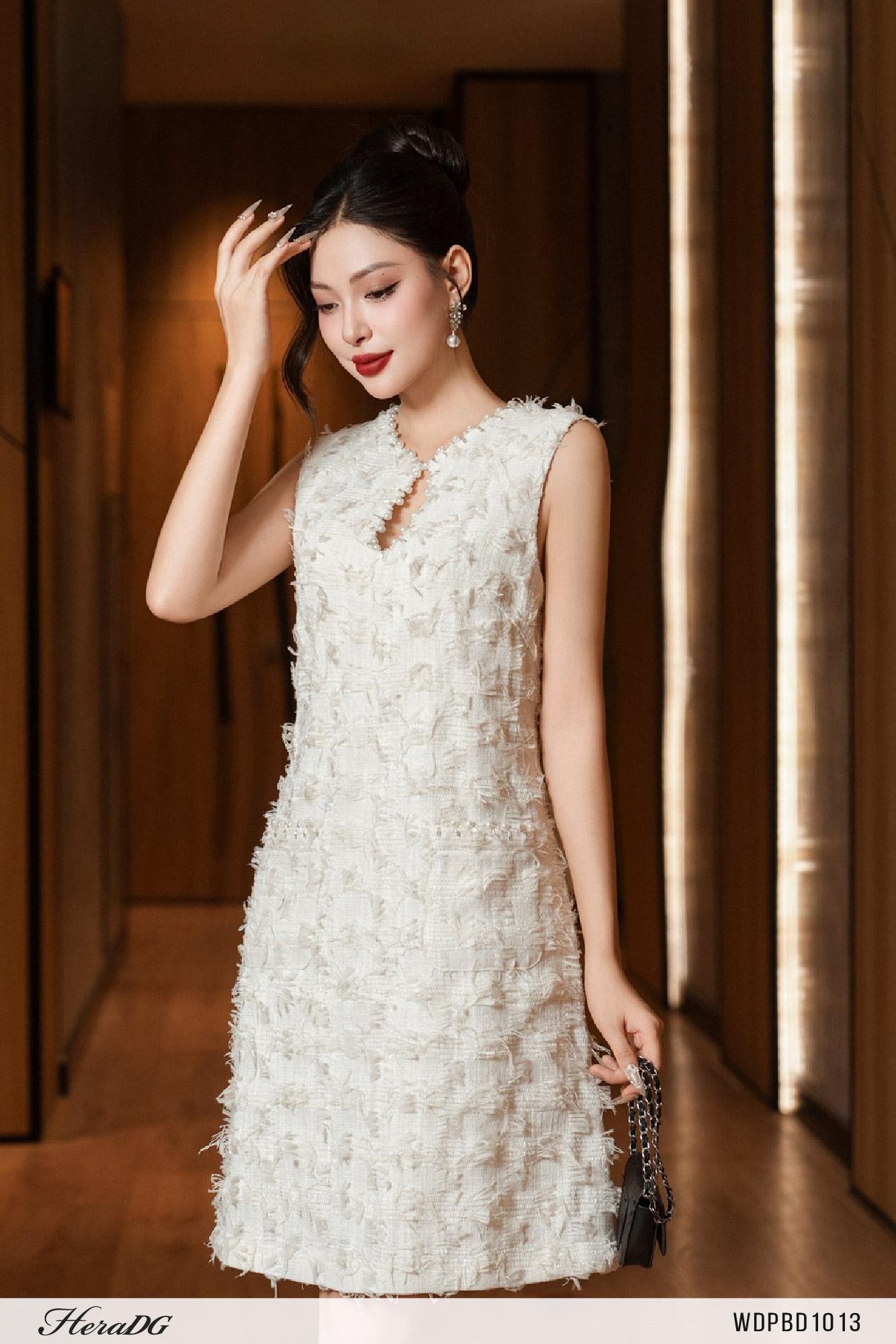 Đầm tweed dáng suông