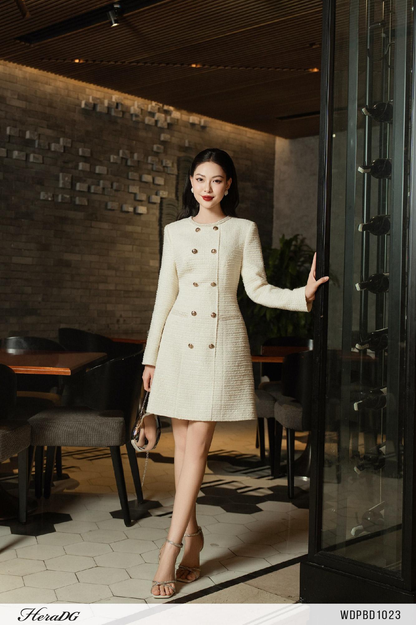 Đầm A ốp dây tweed
