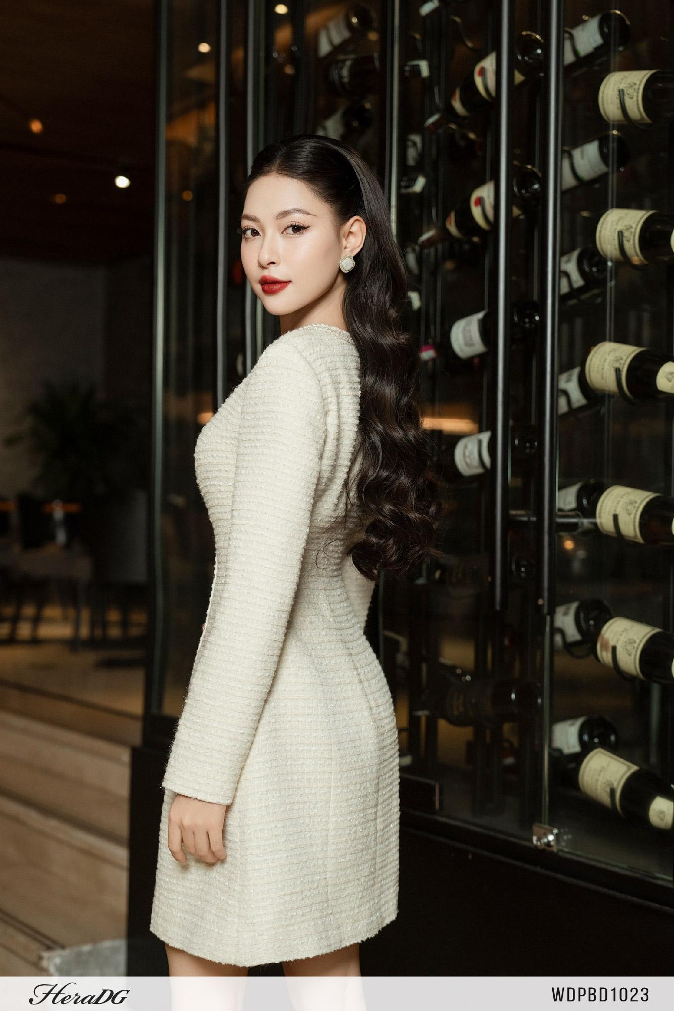 Đầm A ốp dây tweed
