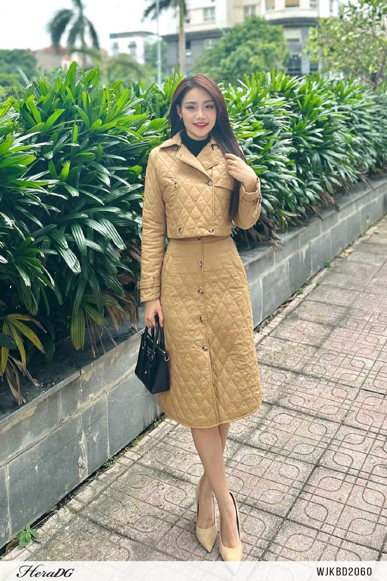 Set bộ áo phao dài tay, chân váy dài