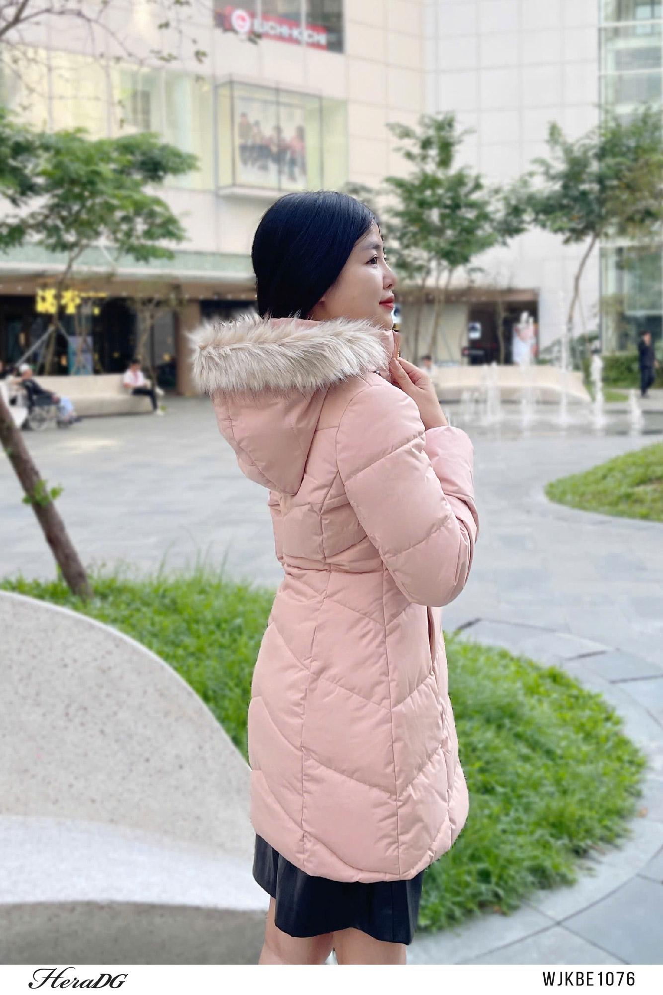 Áo phao 3 lớp dáng lỡ mũ lông tháo rời