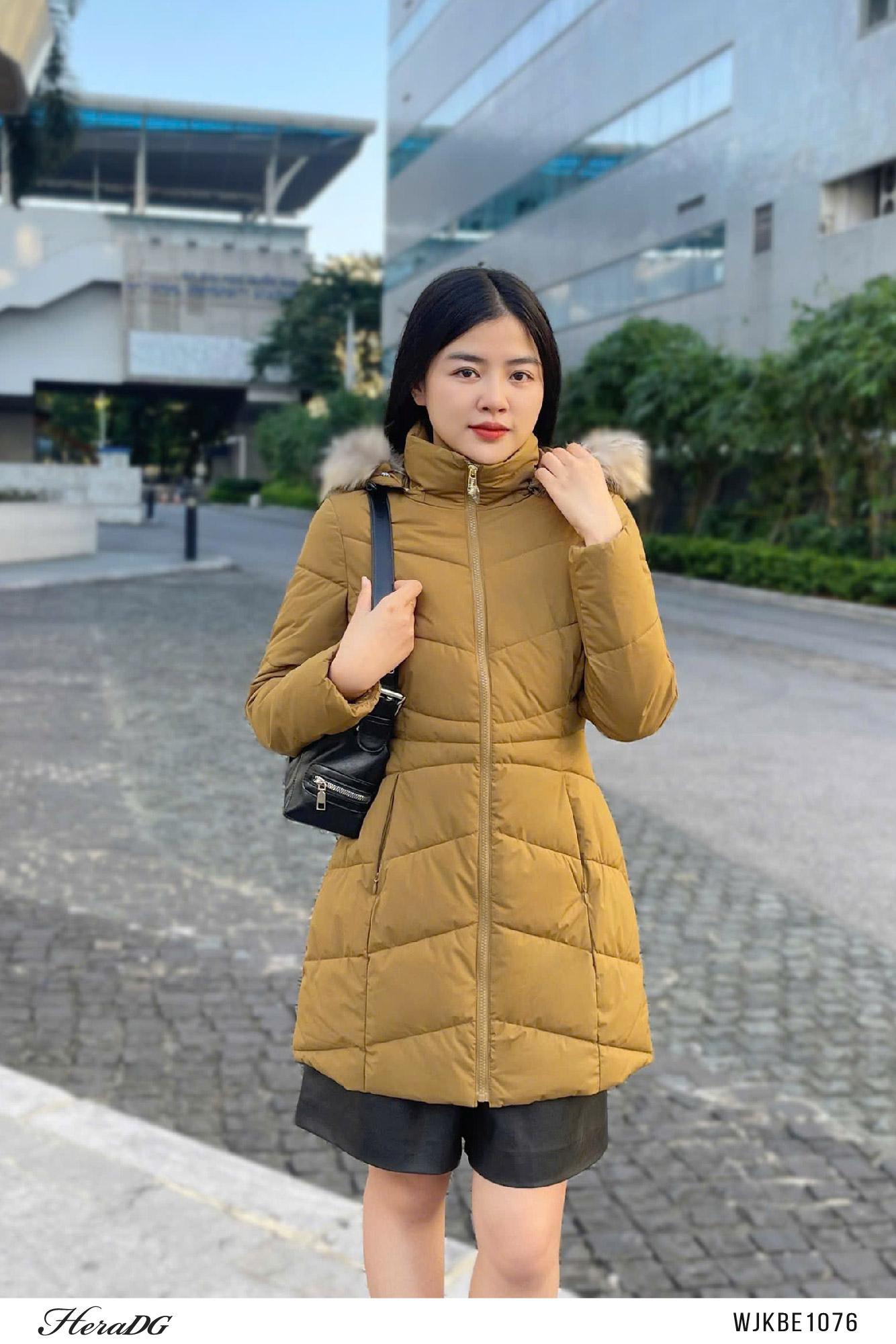Áo phao 3 lớp dáng lỡ mũ lông tháo rời