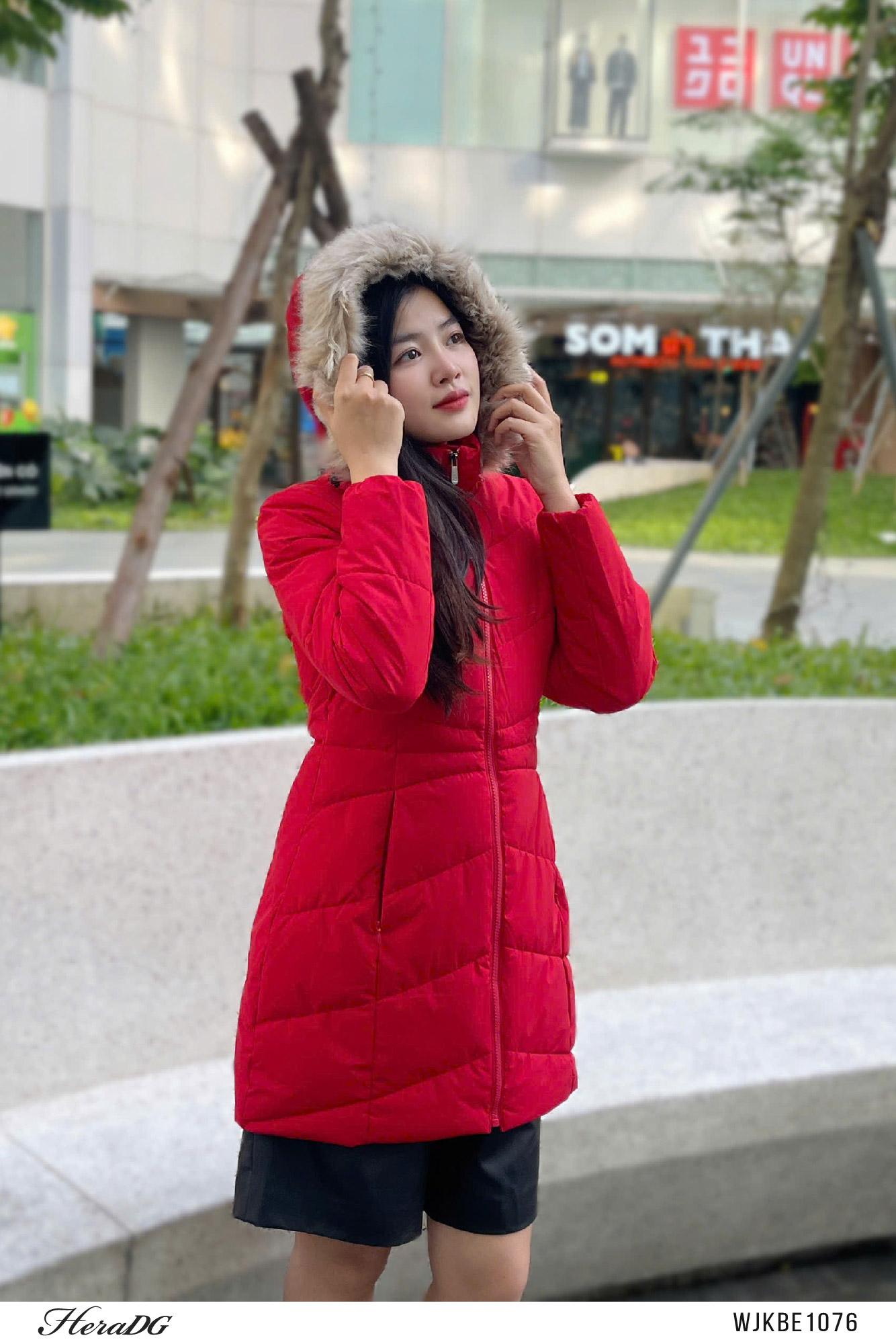 Áo phao 3 lớp dáng lỡ mũ lông tháo rời