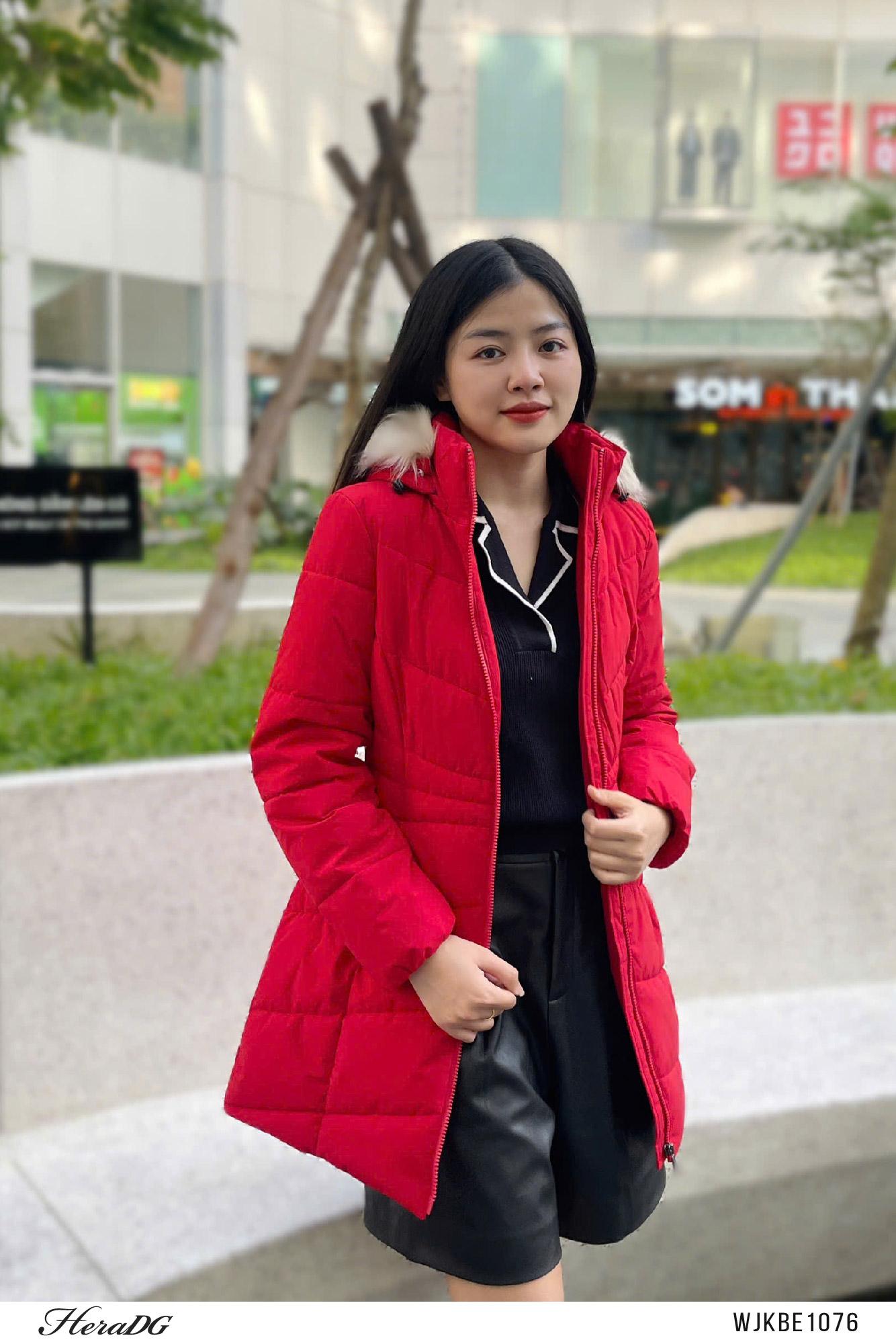 Áo phao 3 lớp dáng lỡ mũ lông tháo rời