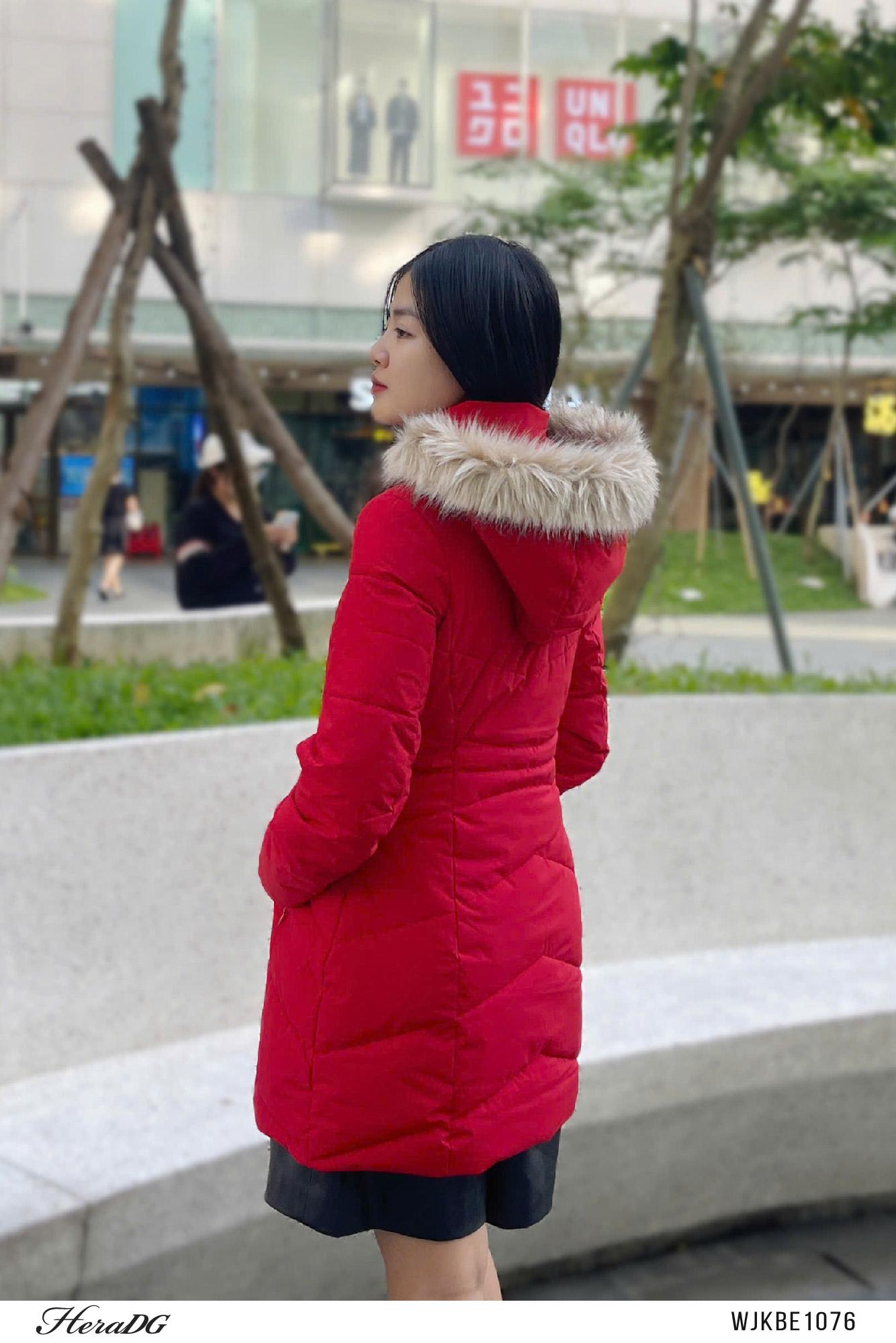 Áo phao 3 lớp dáng lỡ mũ lông tháo rời