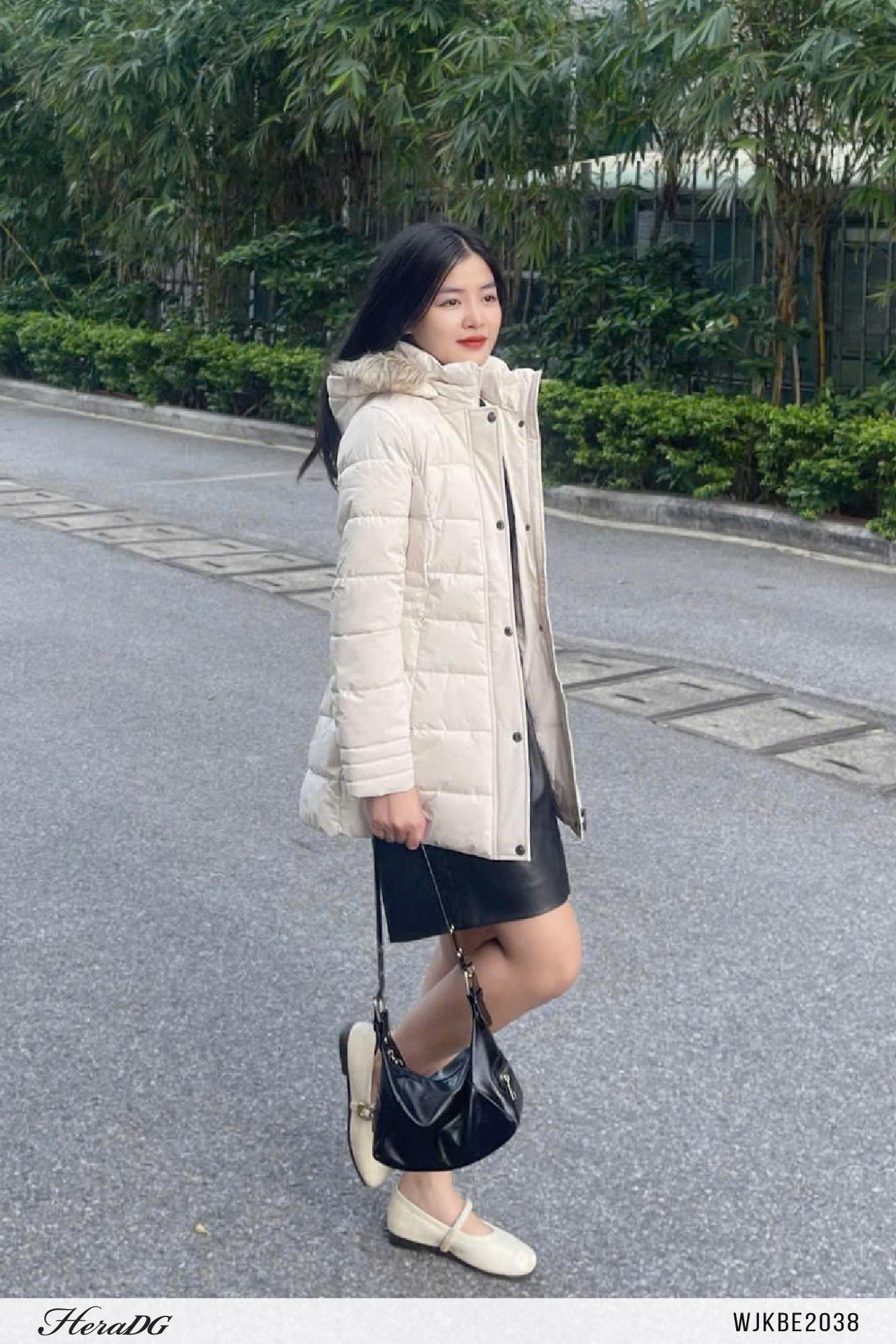 Áo phao 3 lớp dáng lỡ mũ lông tháo rời