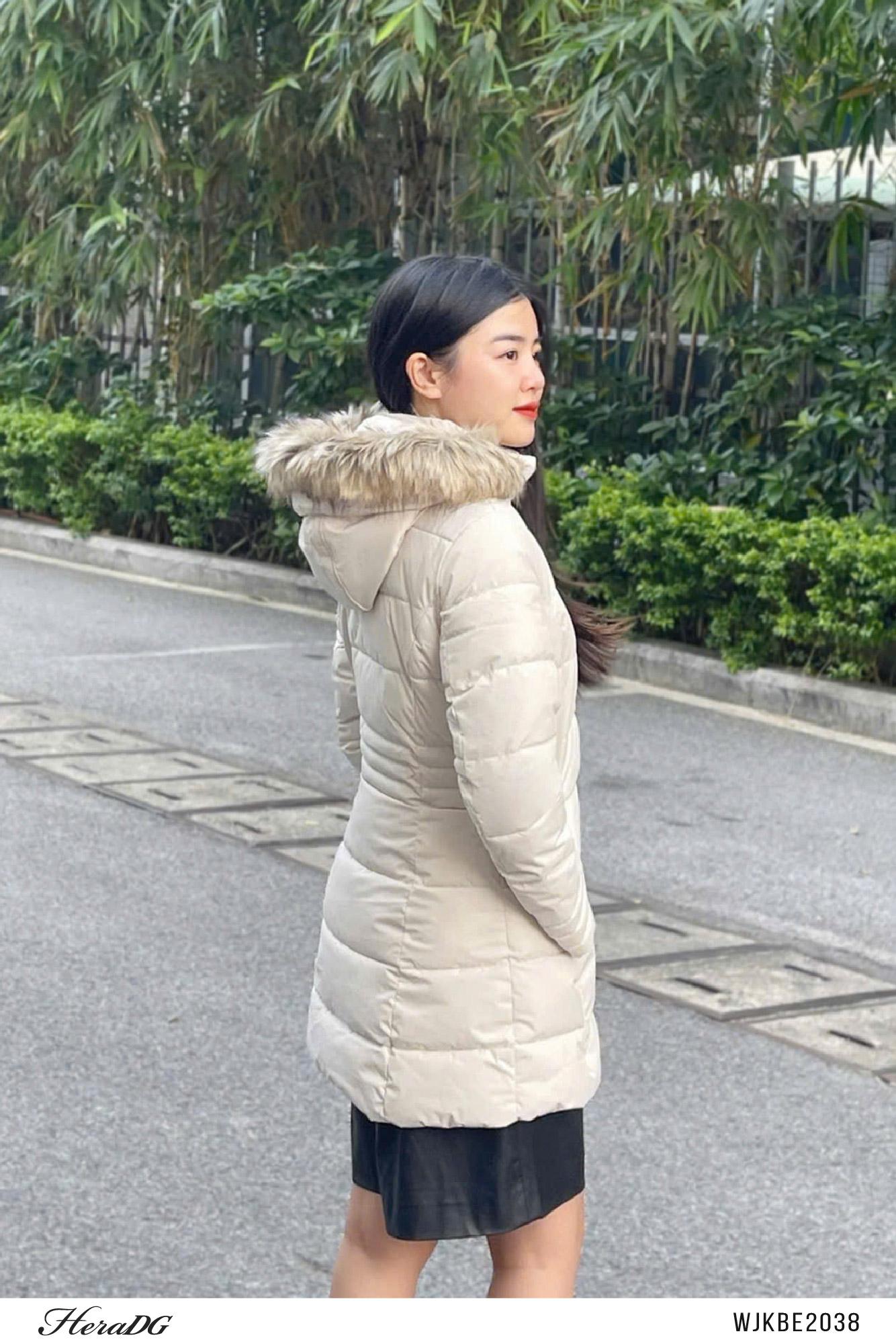 Áo phao 3 lớp dáng lỡ mũ lông tháo rời
