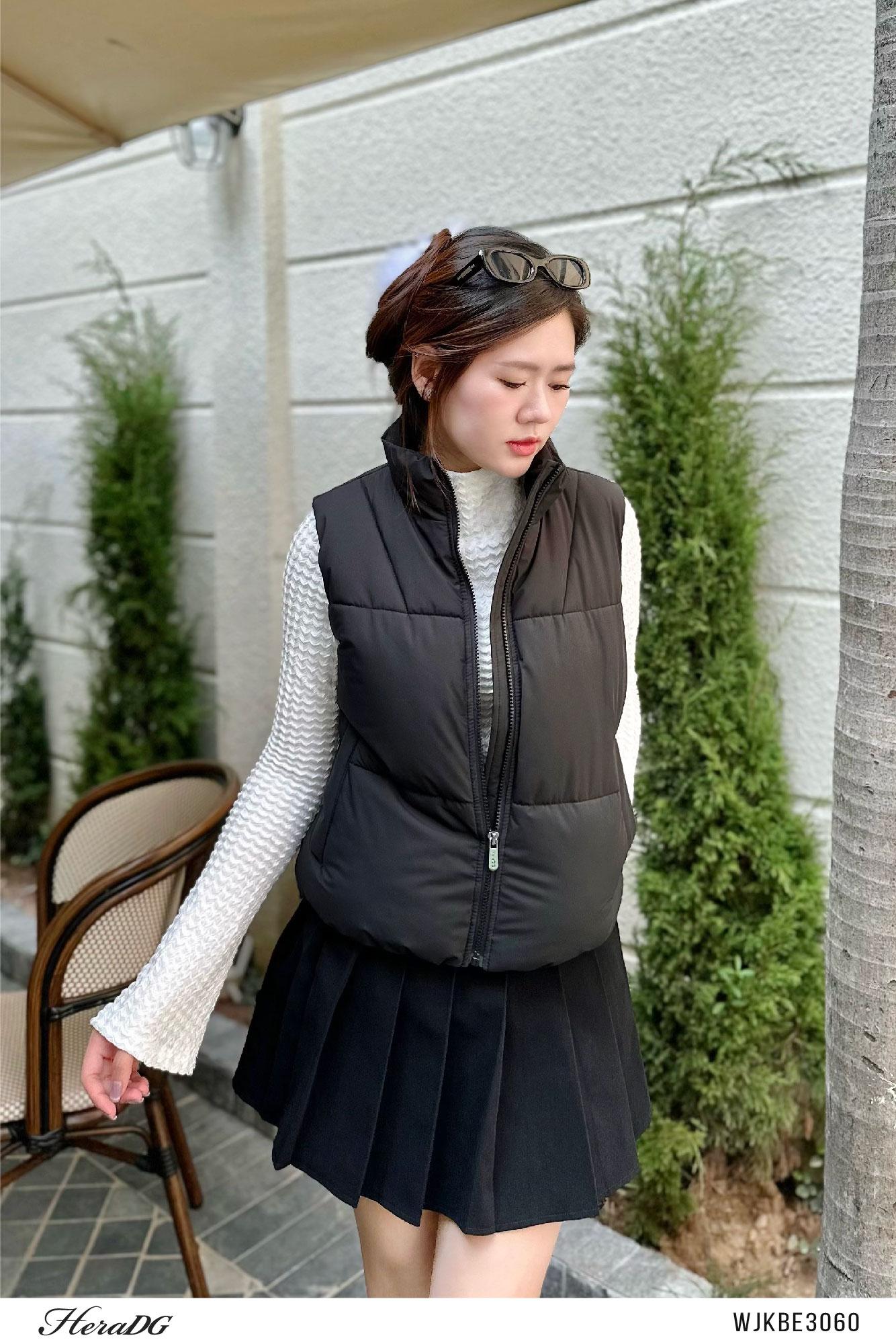 Áo phao 3 lớp dáng ngắn dây rút gấu