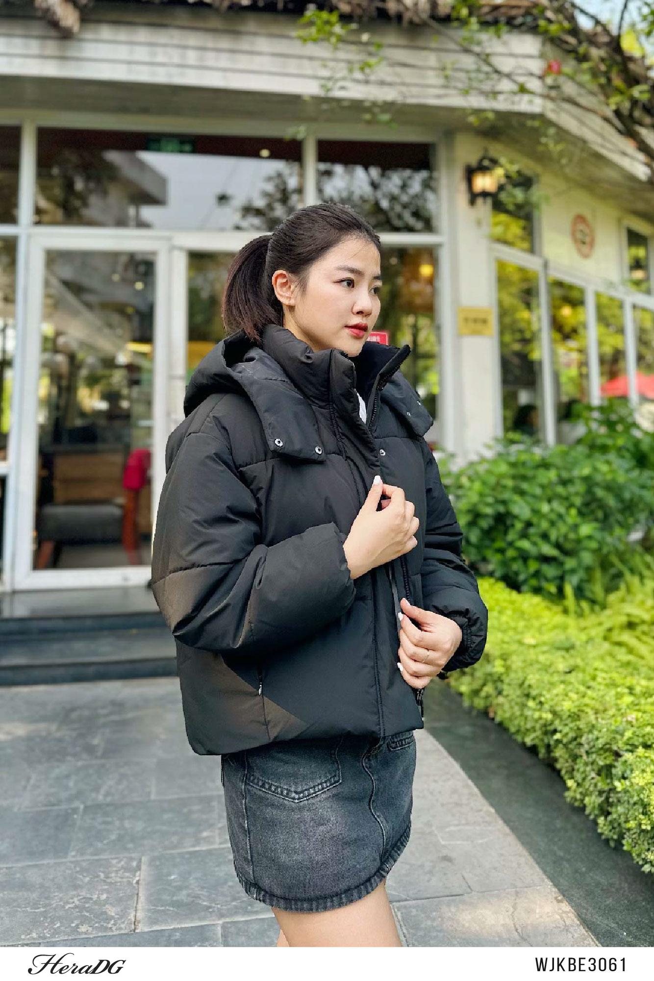 Áo phao 3 lớp dáng ngắn mũ rời