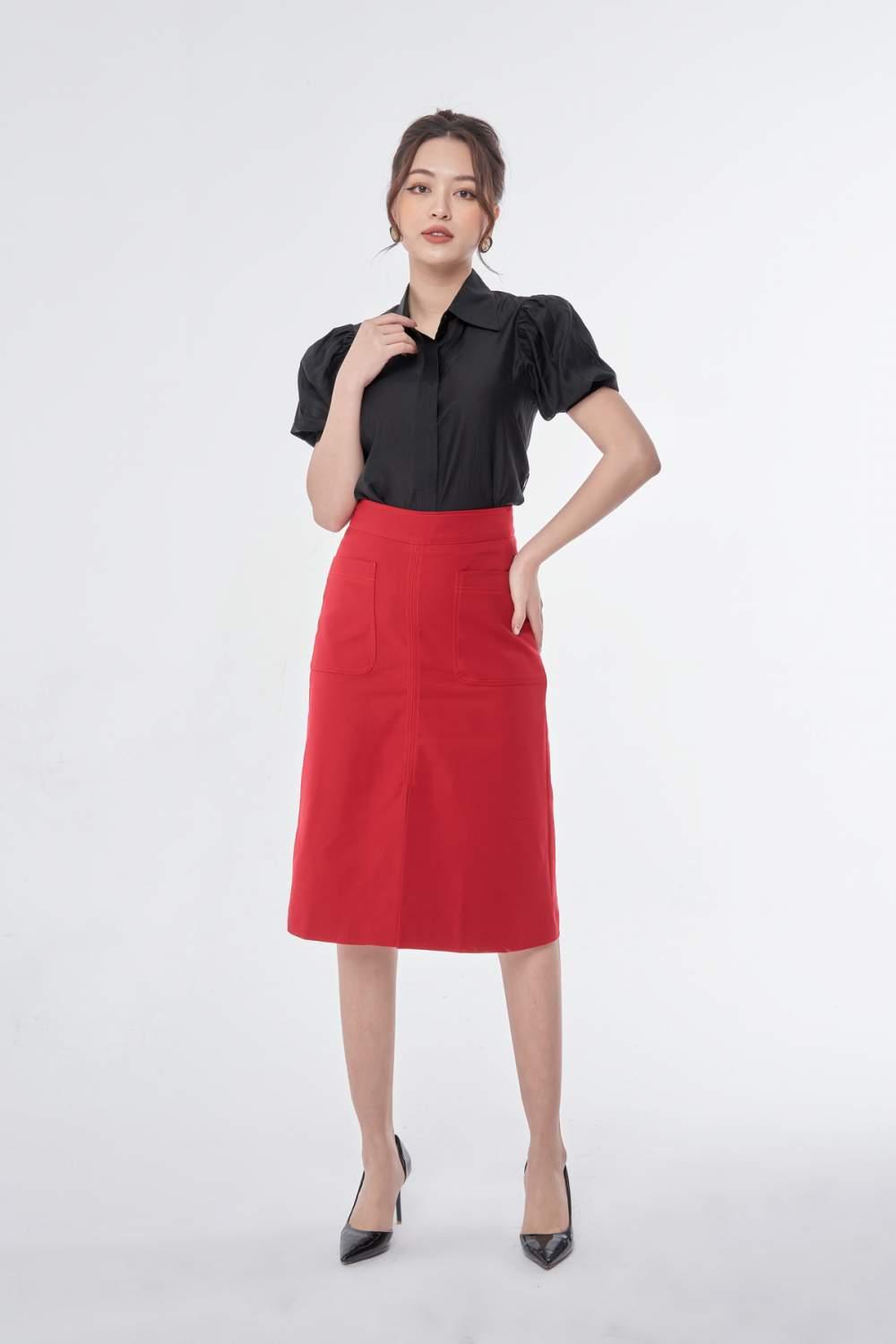 chân váy A xẻ trước