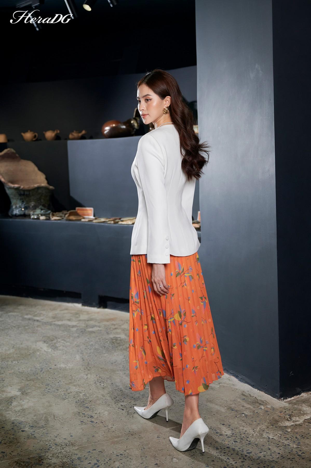 Chân váy midi dập ly