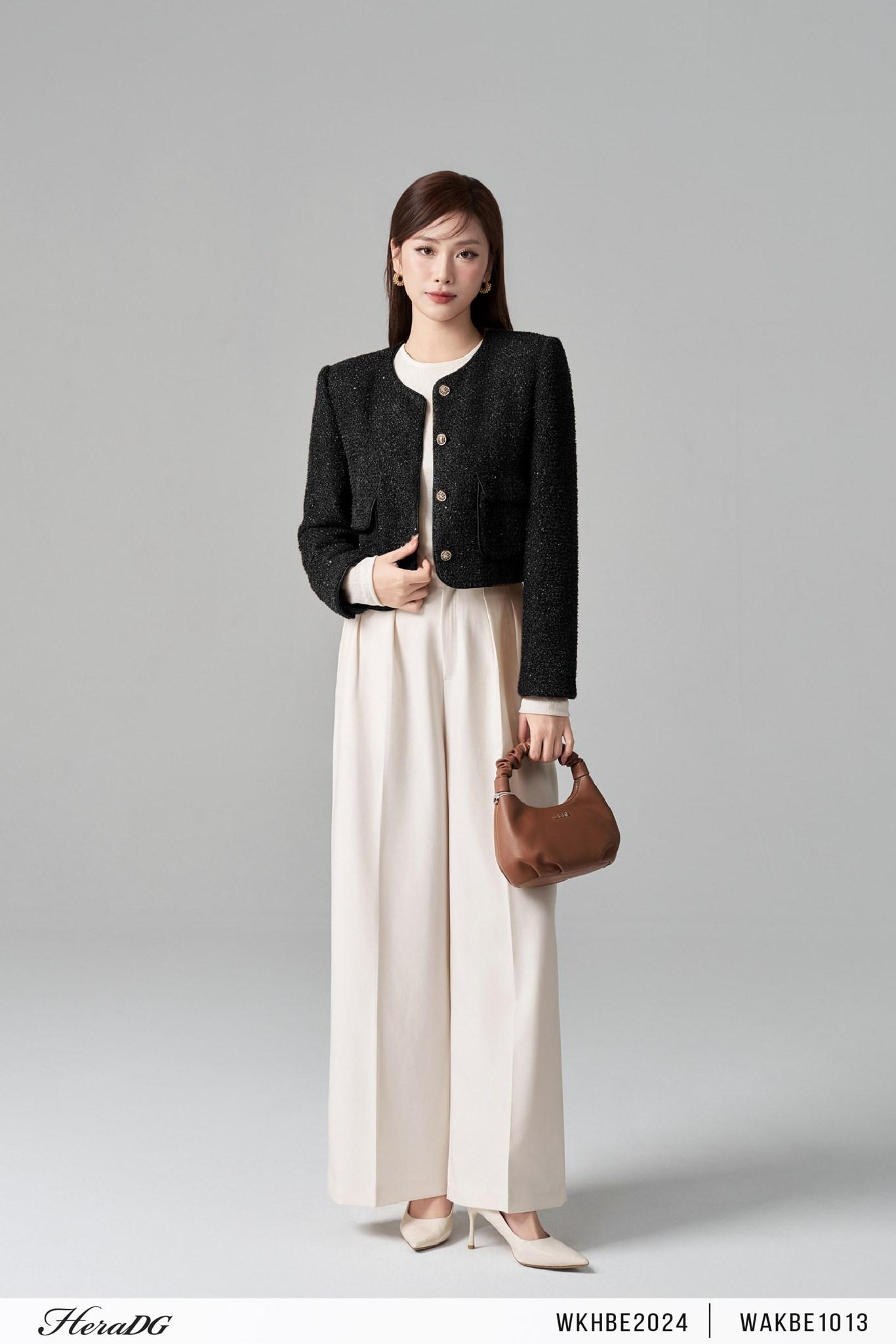 Áo khoác dạ tweed viền da