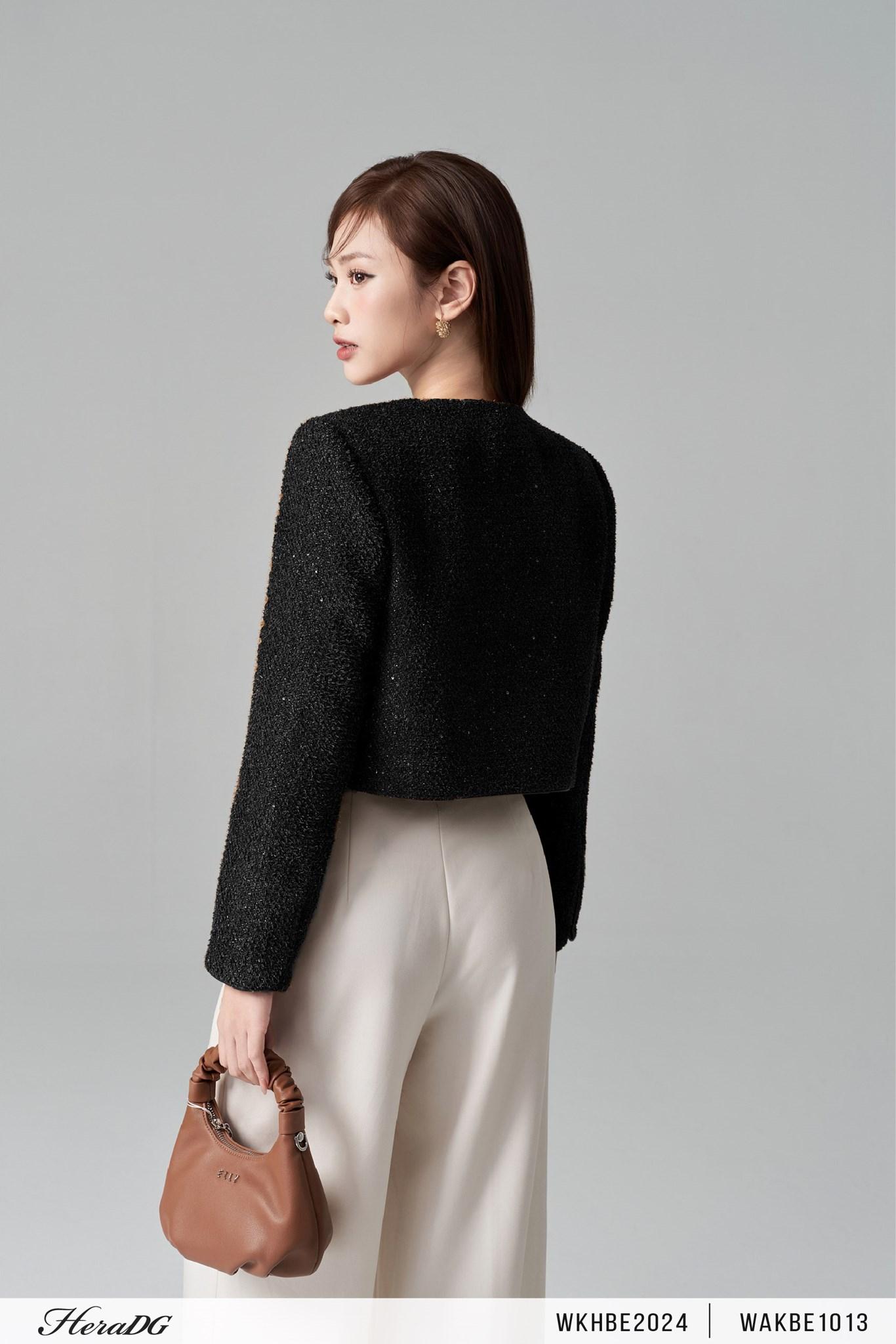 Áo khoác dạ tweed viền da
