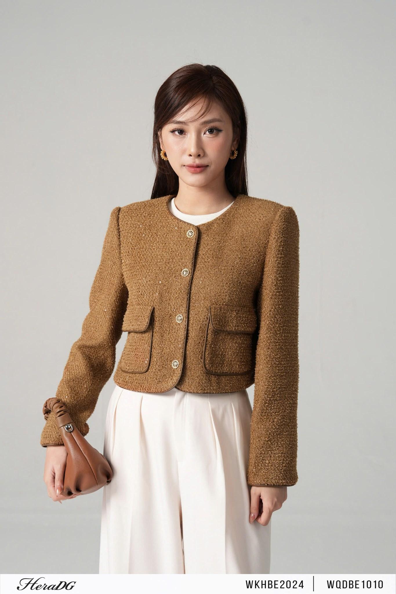 Áo khoác dạ tweed viền da