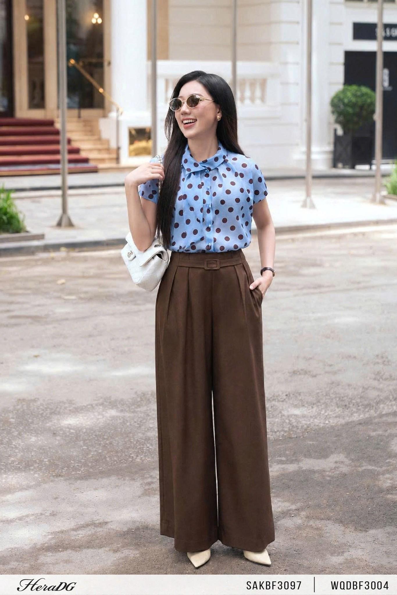 Quần suông cạp liền đai trang trí