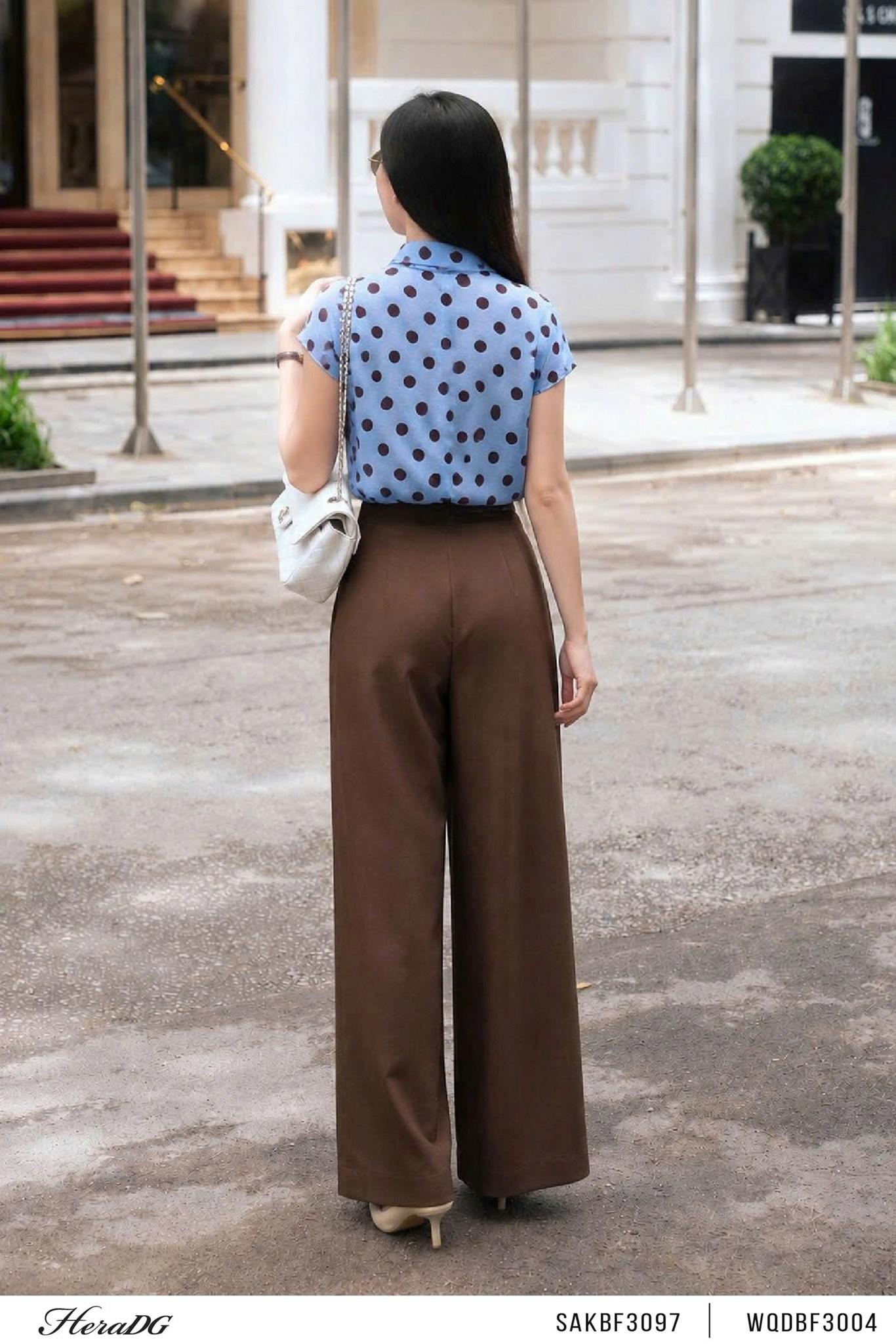 Quần suông cạp liền đai trang trí
