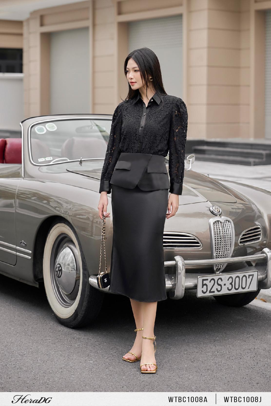 Áo ren phối cổ và nẹp cúc