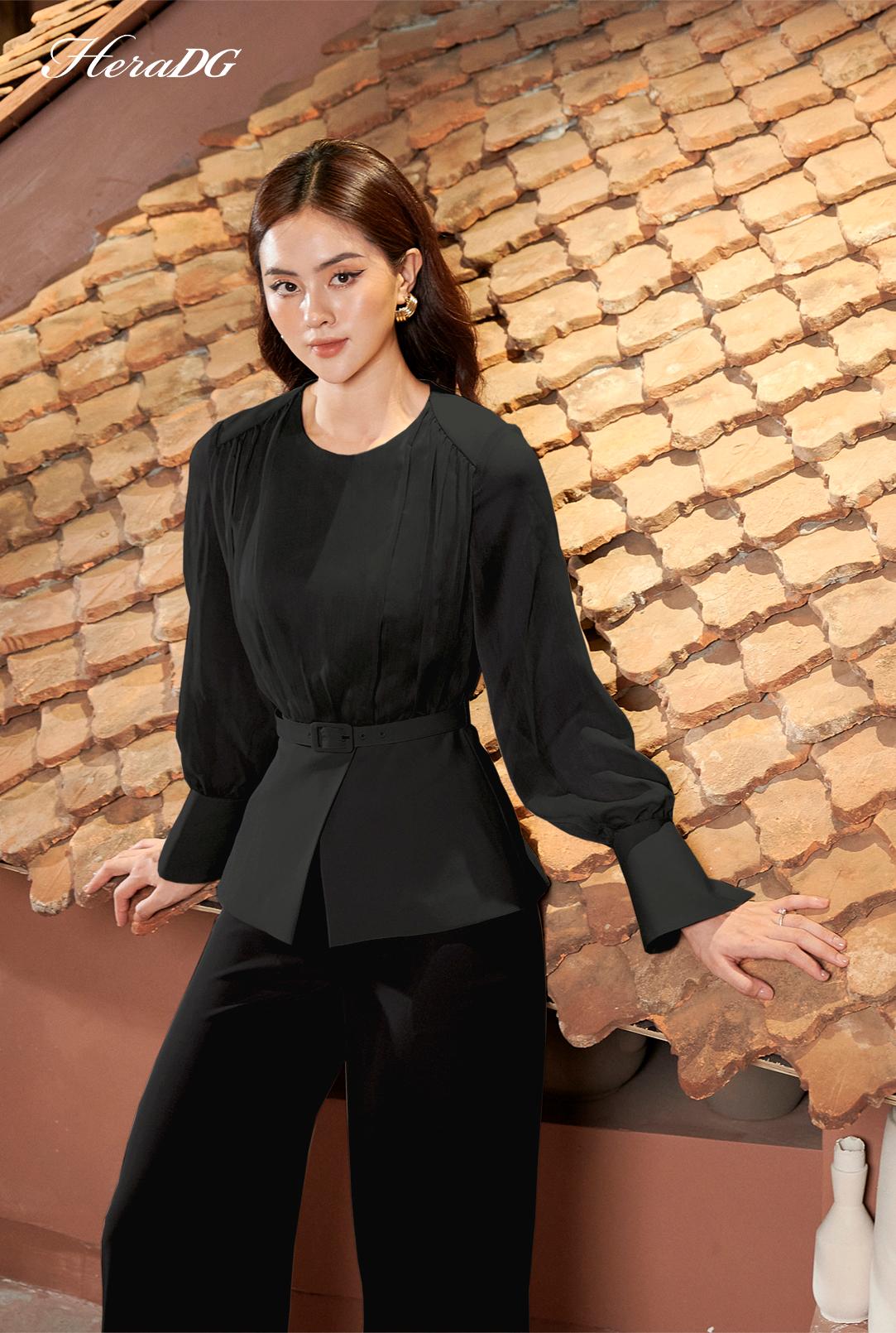 Set áo cổ tròn phối tơ, quần suông