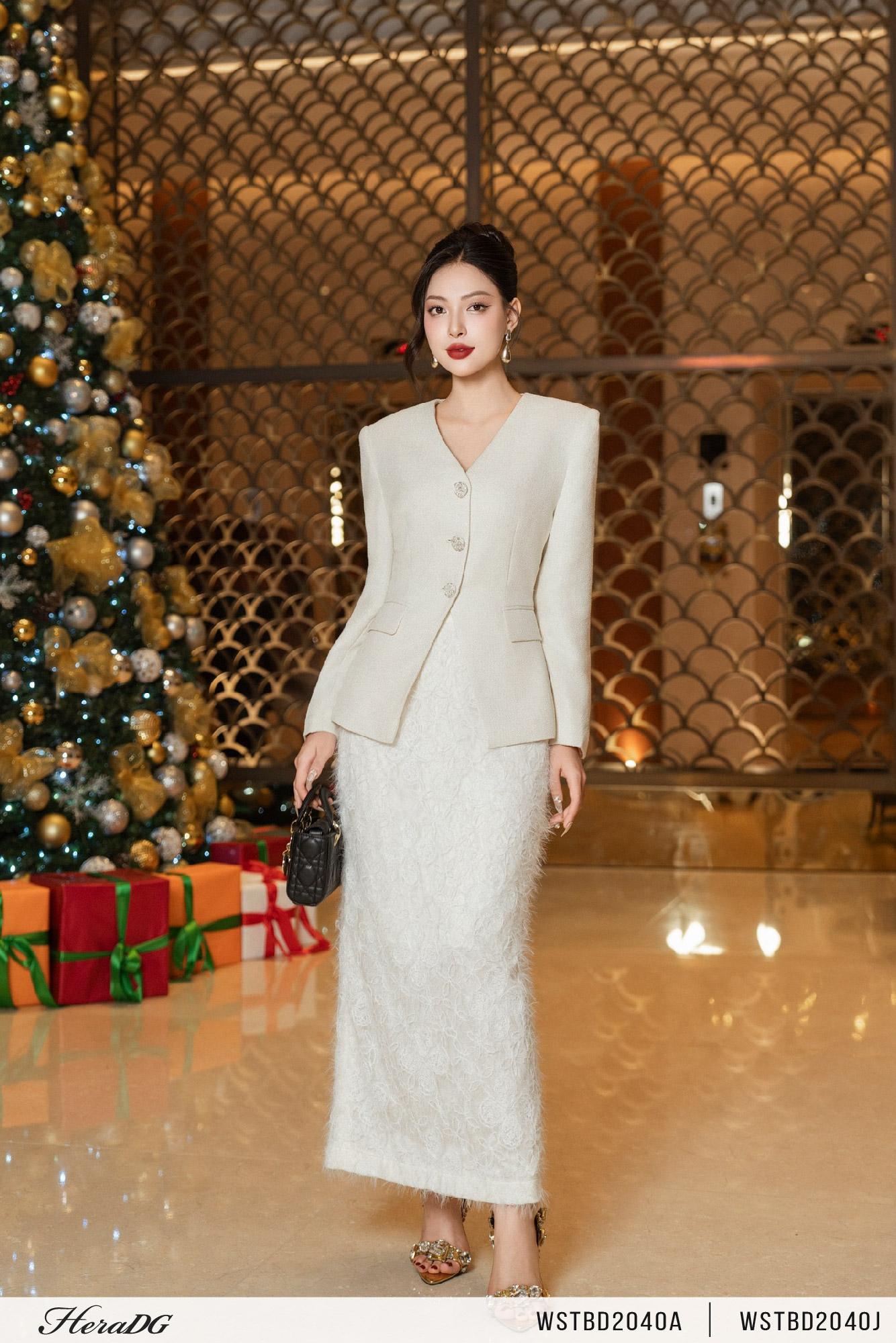 Áo tweed cổ tim dáng ôm