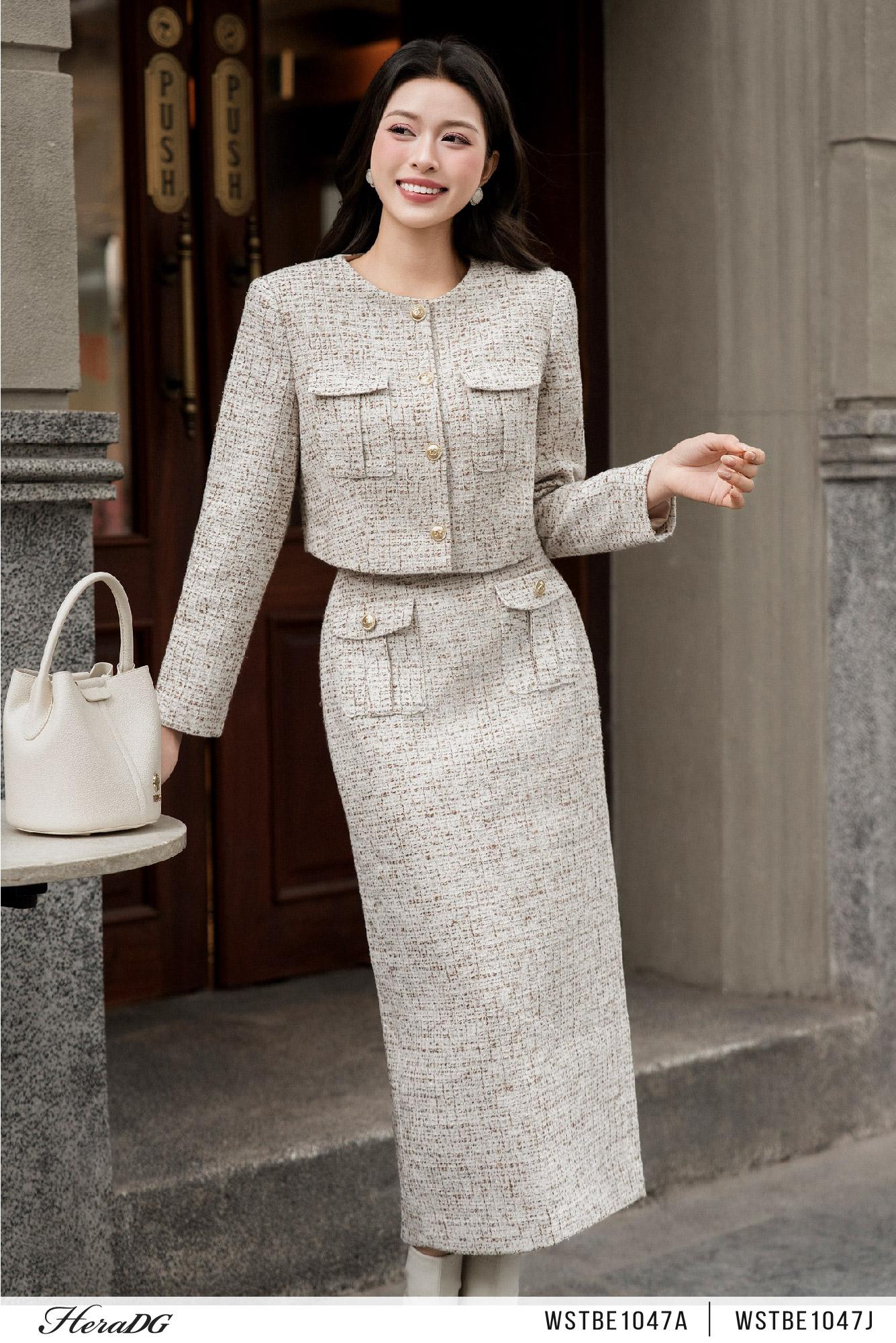 Áo khoác dạ tweed có túi