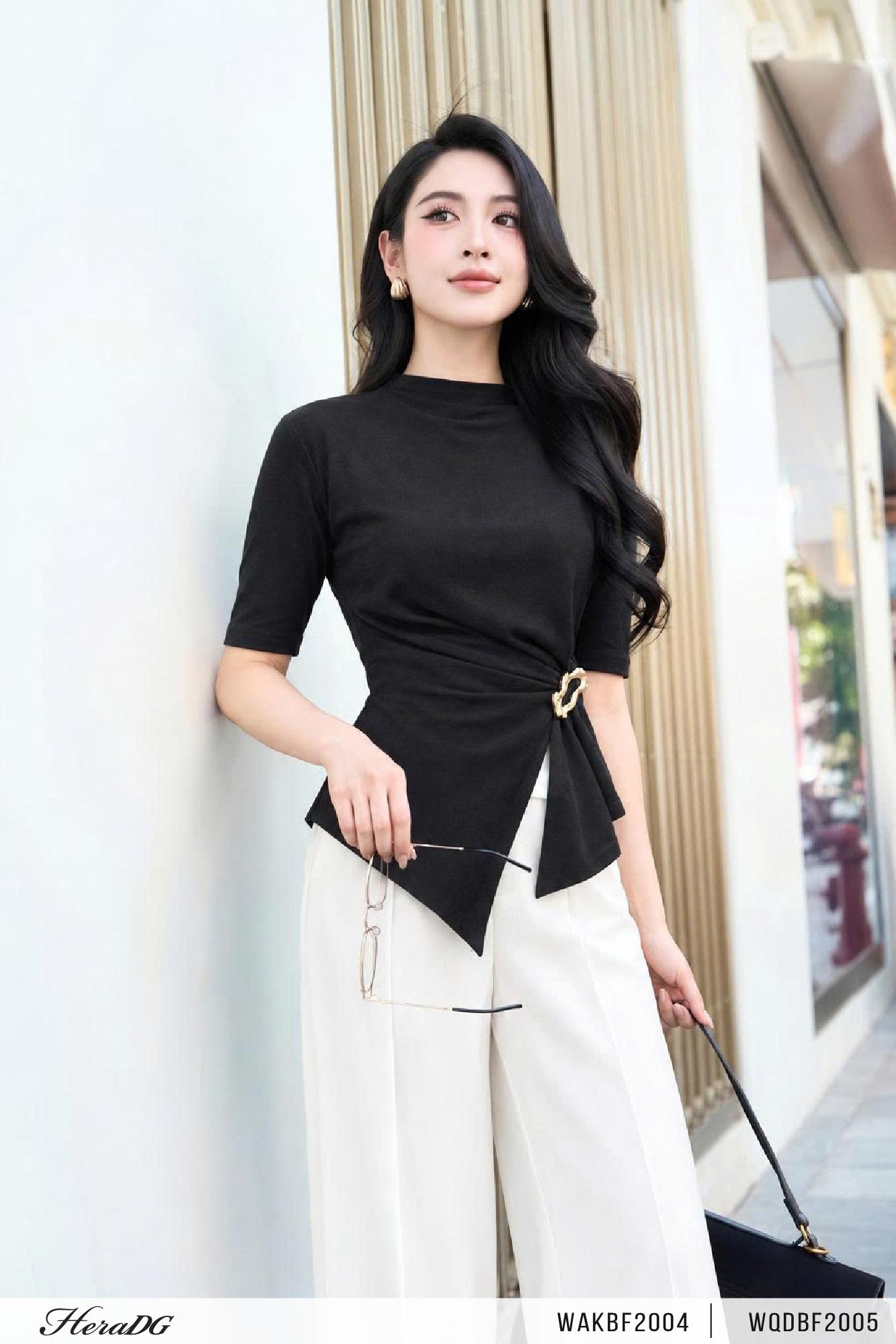 Áo thun tay lỡ xếp eo lệch