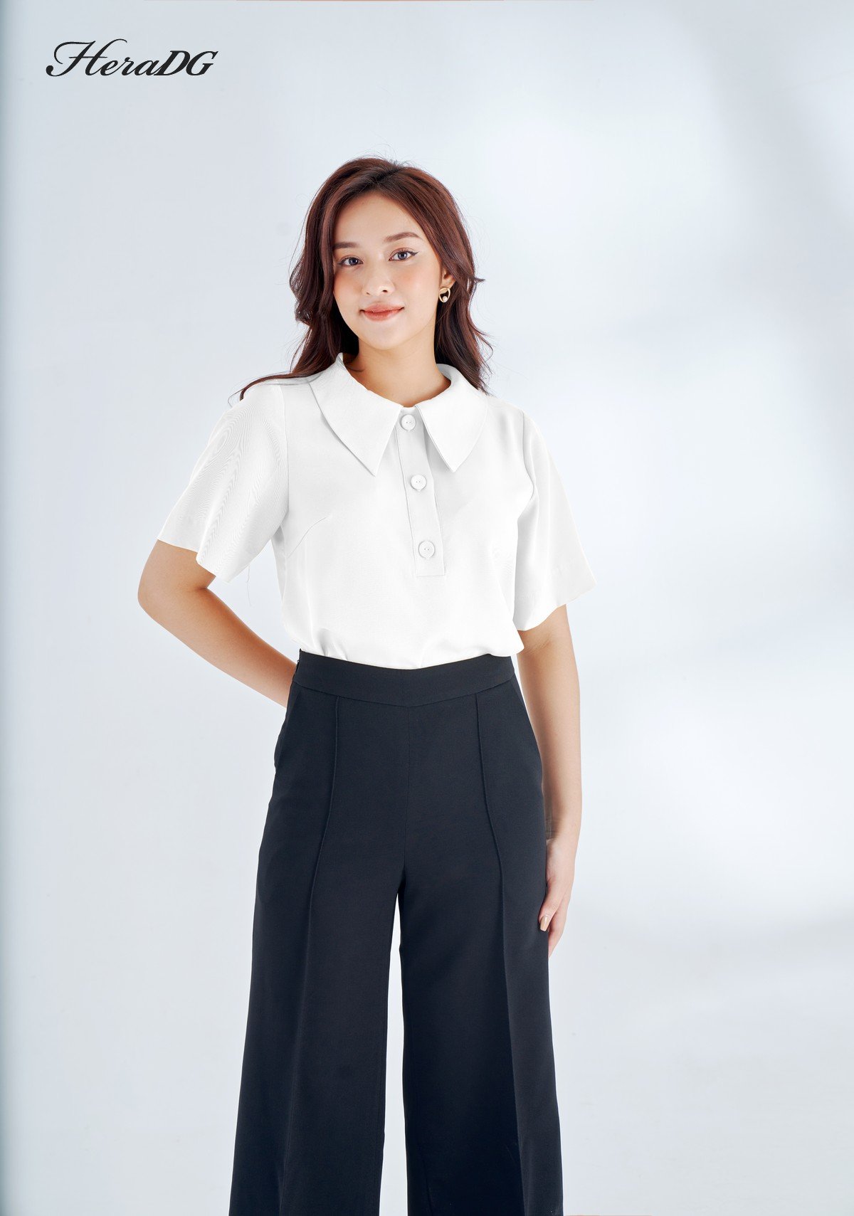 Áo kiểu tay cộc lá cổ to