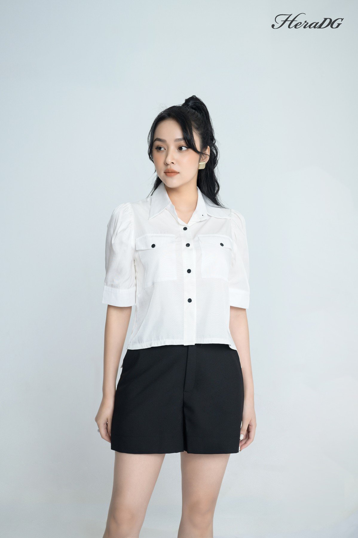 Áo kiểu tay bồng, ốp túi ngực