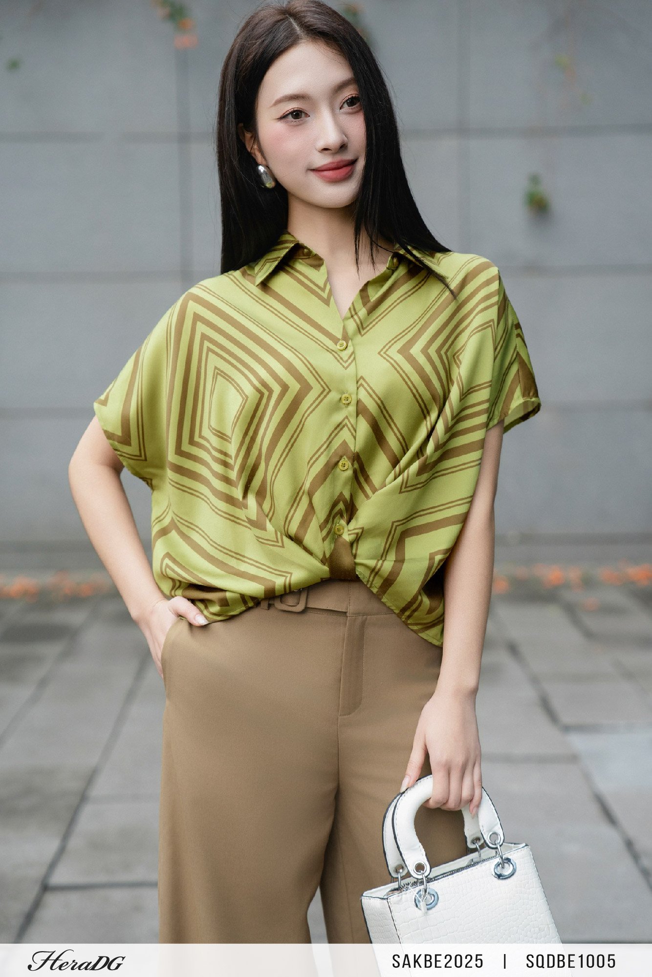 Áo kẻ tay liền xoắn gấu