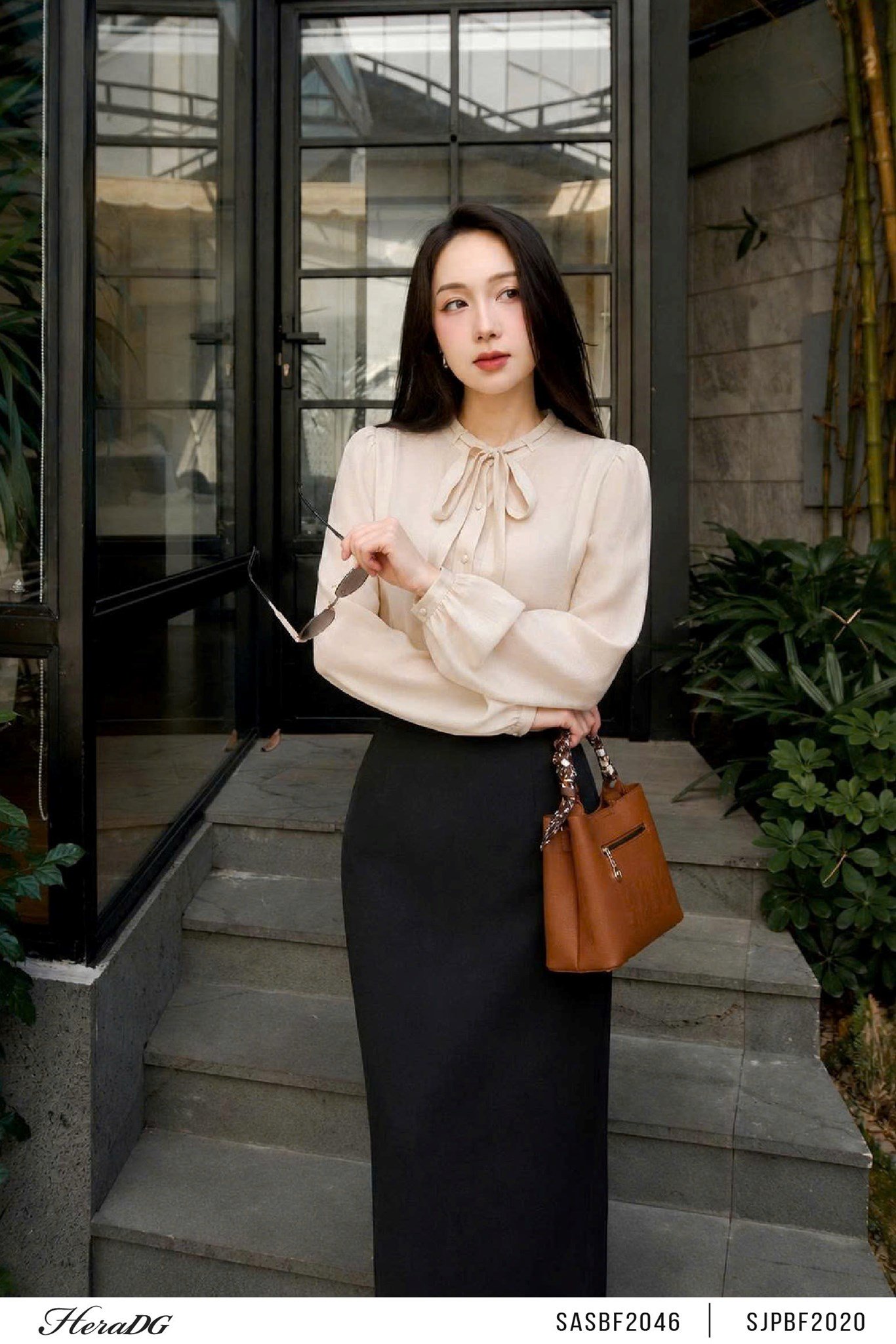 Áo sơ mi cổ luồn dây thắt nơ