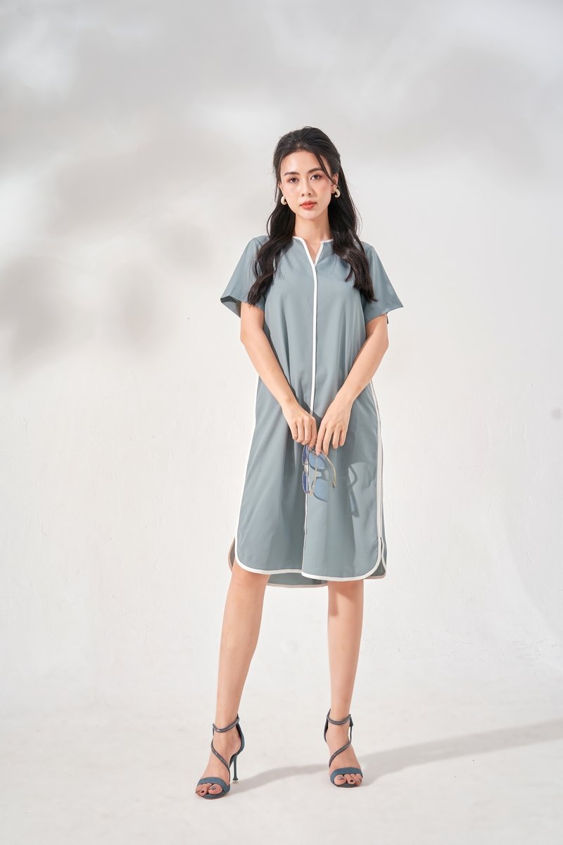Đầm suông phối sườn