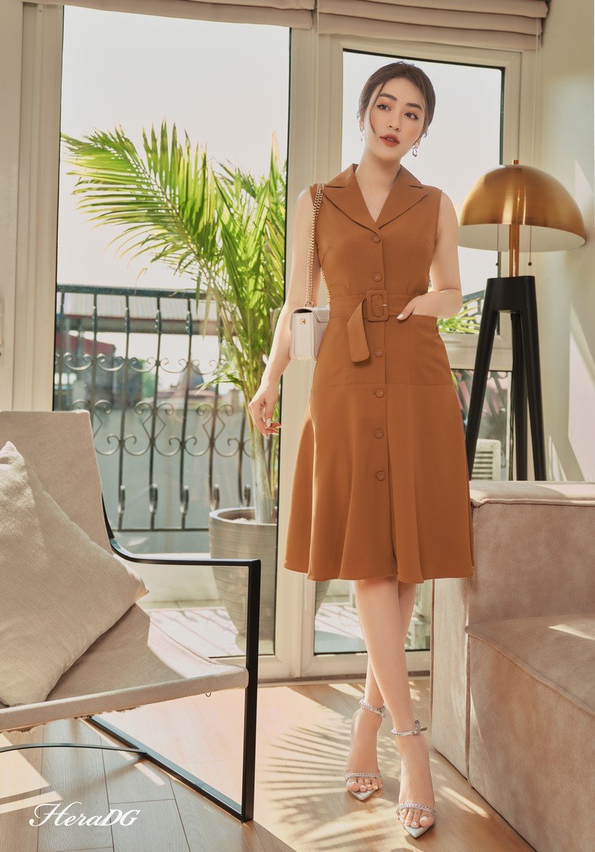 Đầm xòe A cổ 2 ve