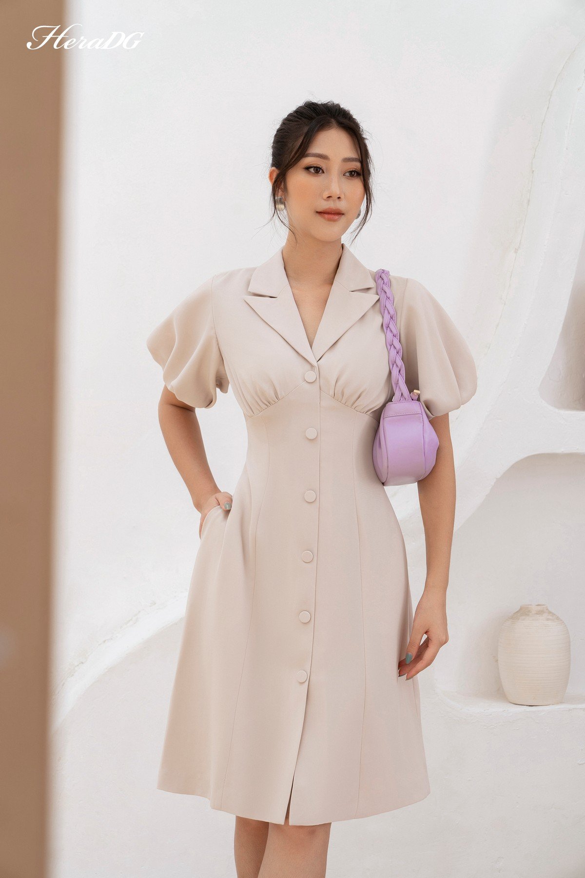Đầm A cổ 2 ve