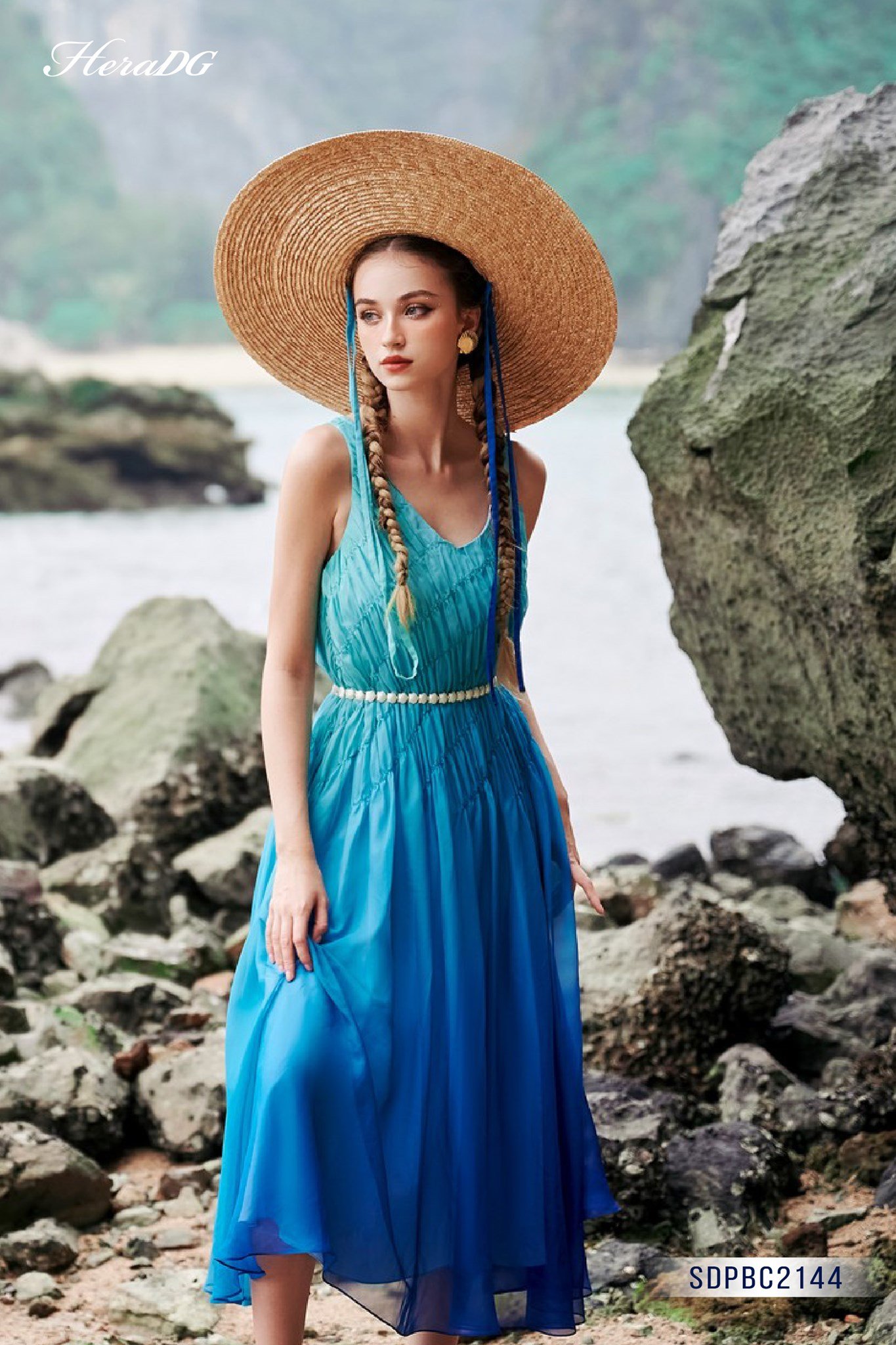 Đầm maxi nhún chéo thân