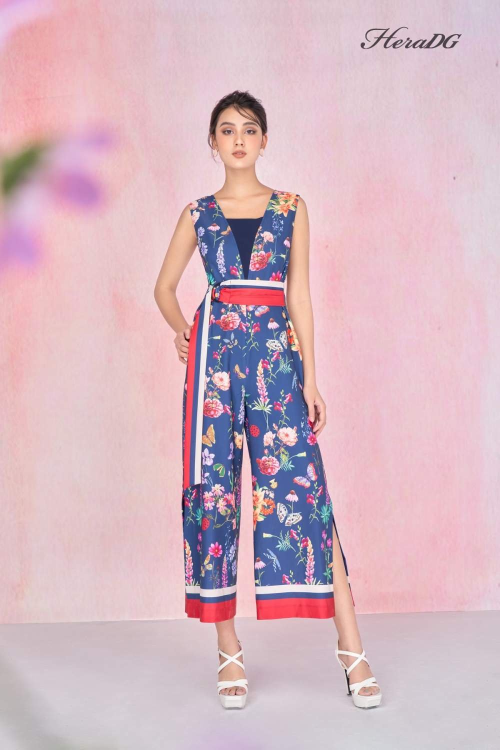 Jumpsuit dài đai eo