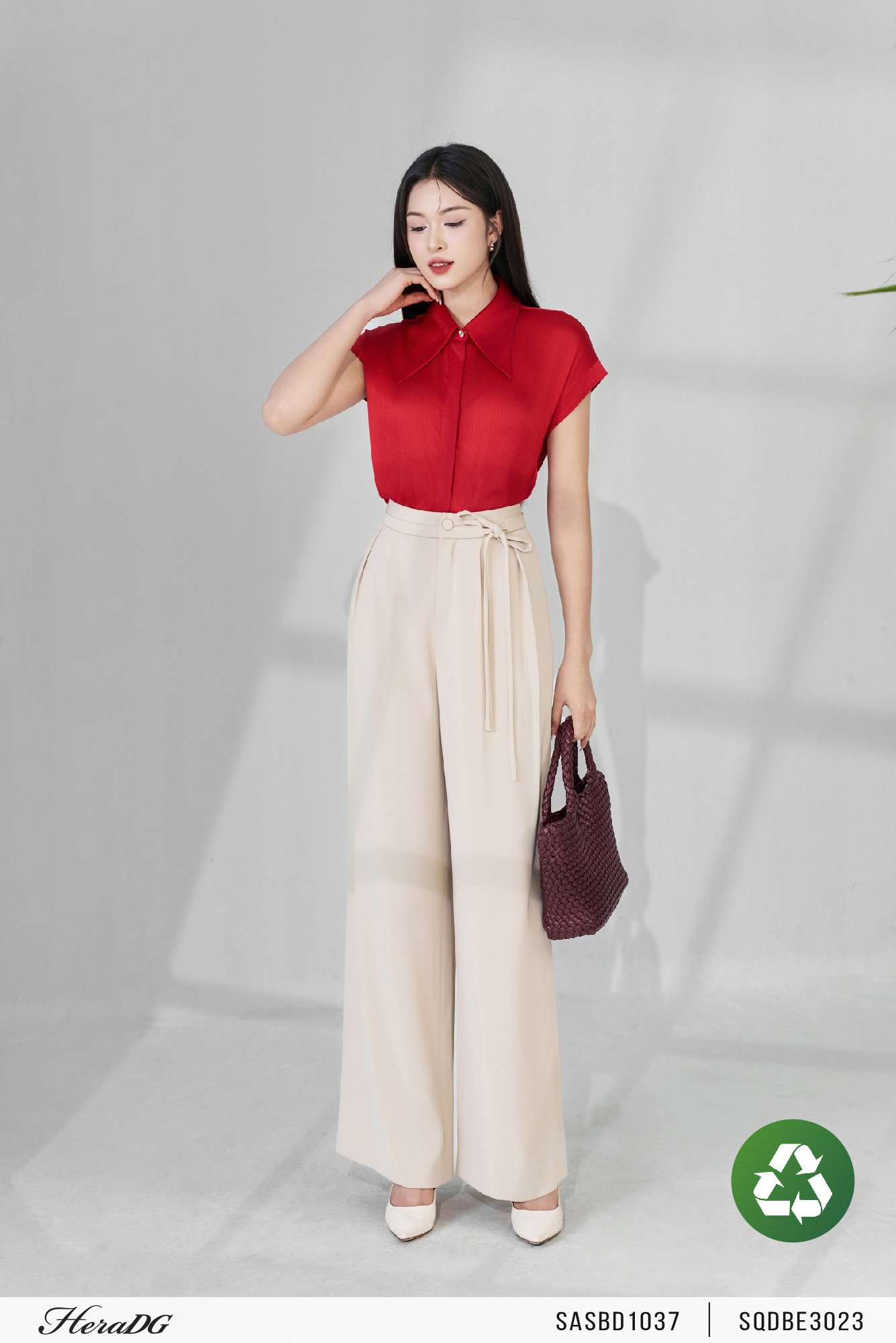 Quần ống đứng cạp nơ