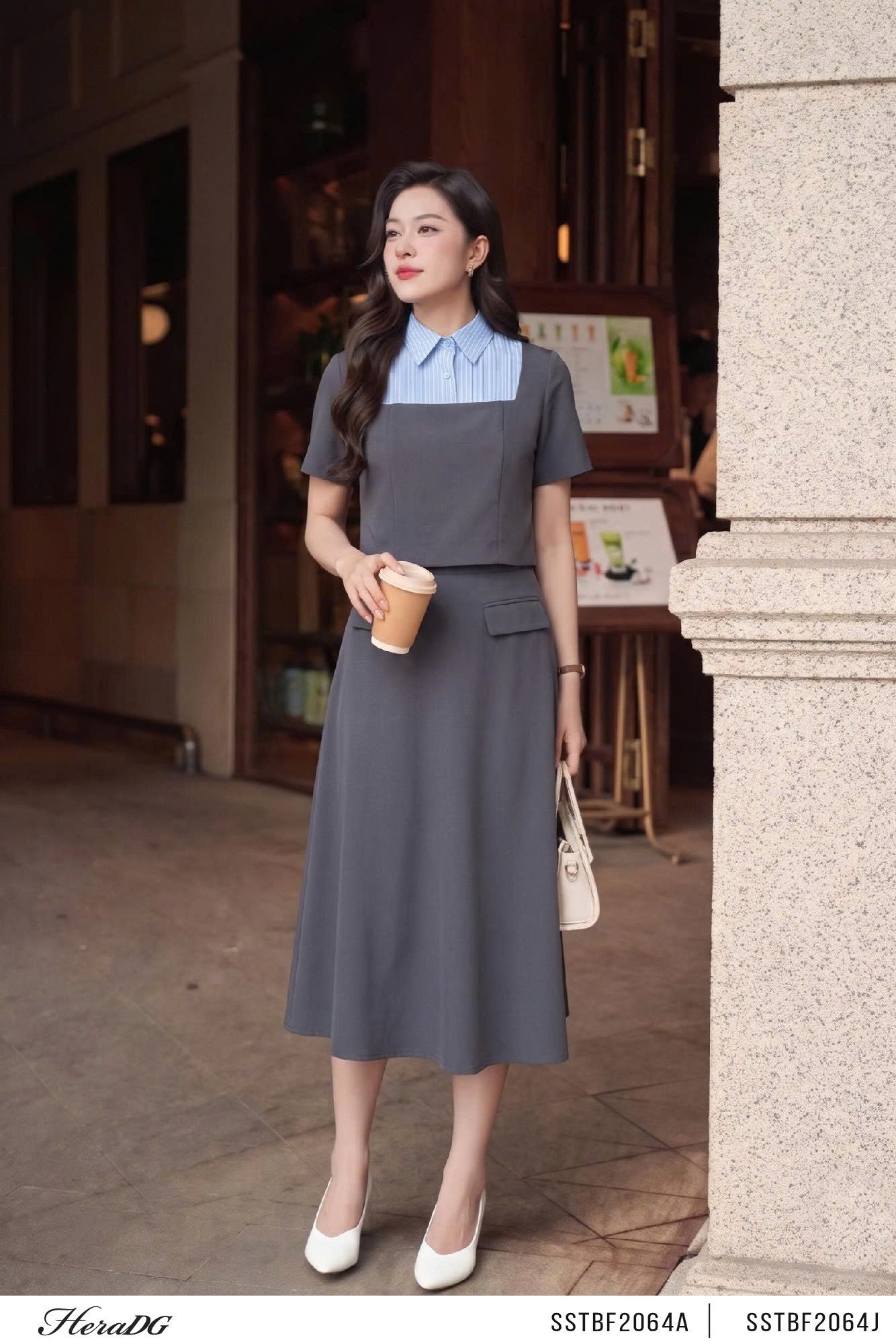 Chân váy xòe có nắp túi trang trí