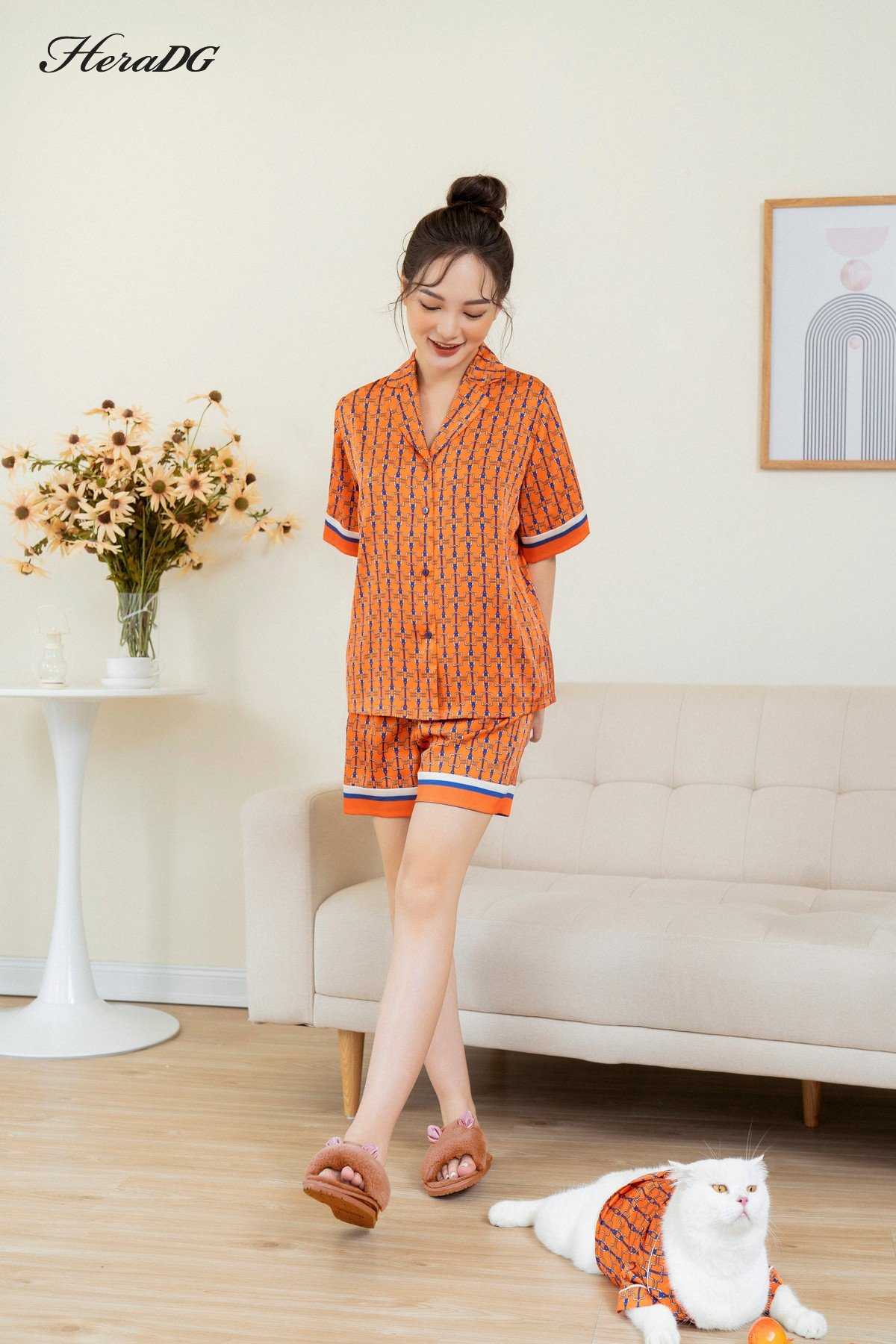 Bộ pijama ngắn tay can phối tay