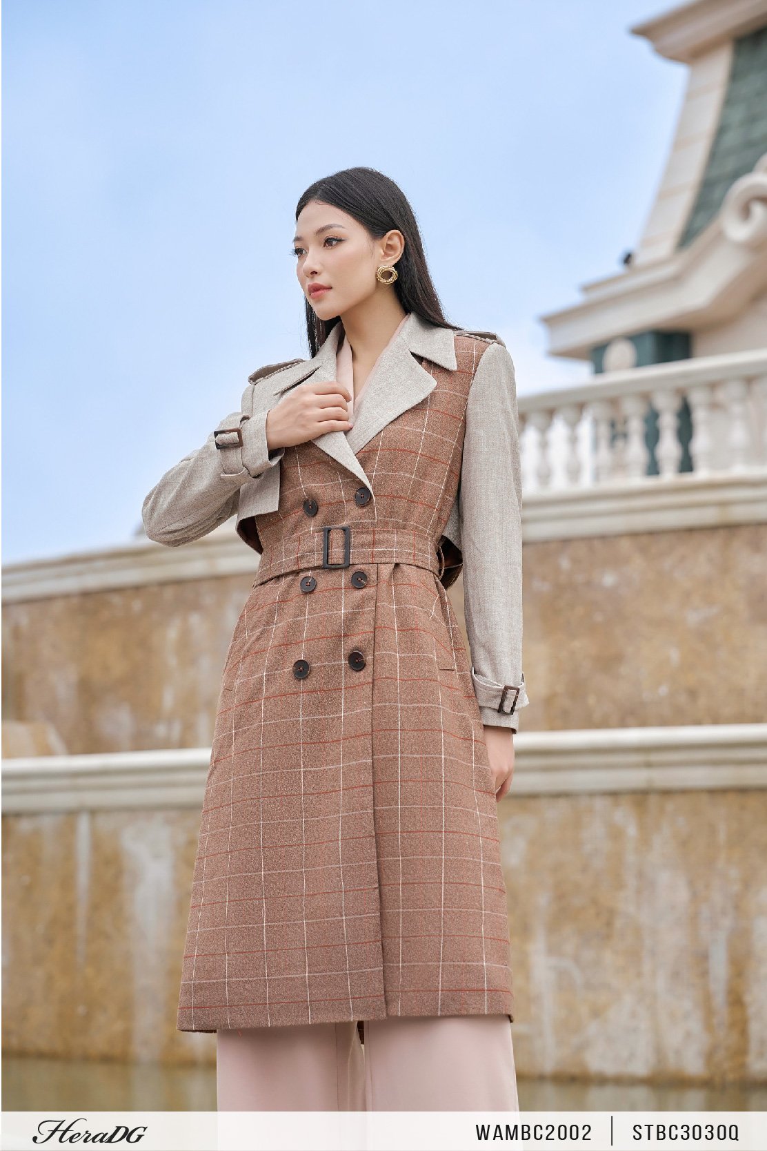 Áo trenchcoat kẻ phối