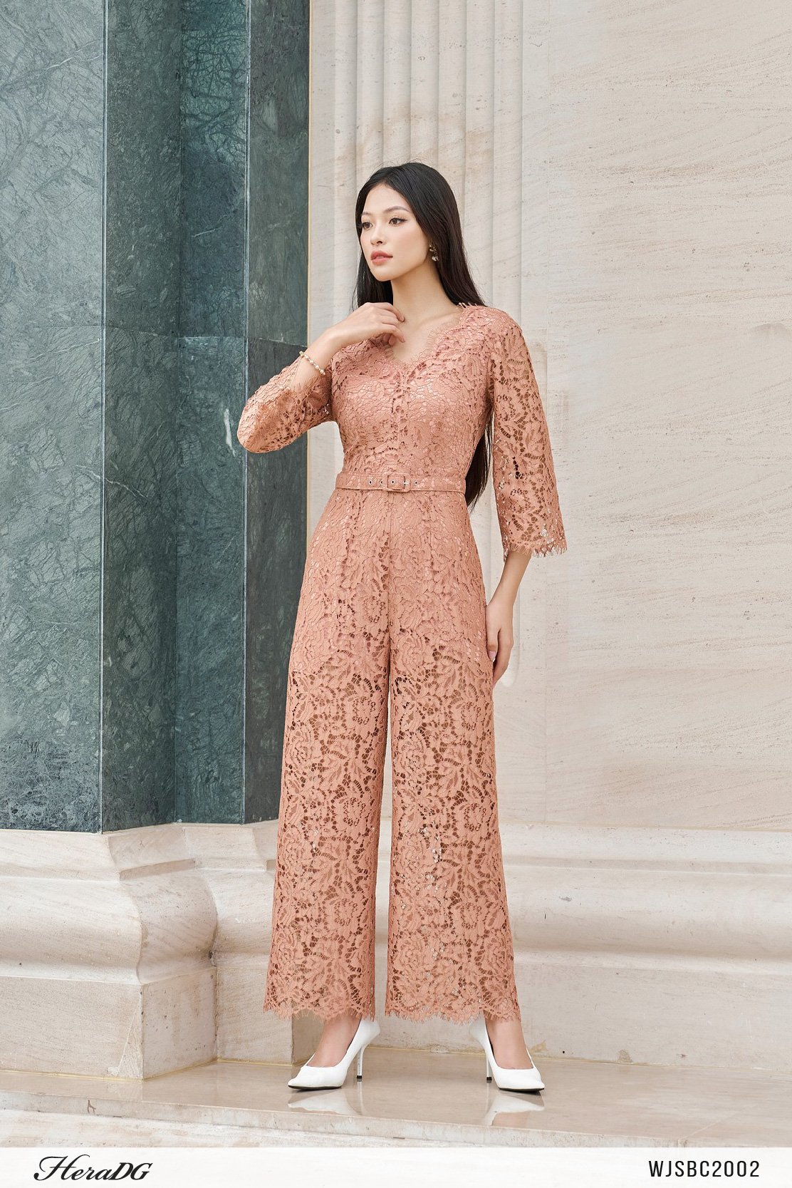 Jumpsuit ren kèm đai
